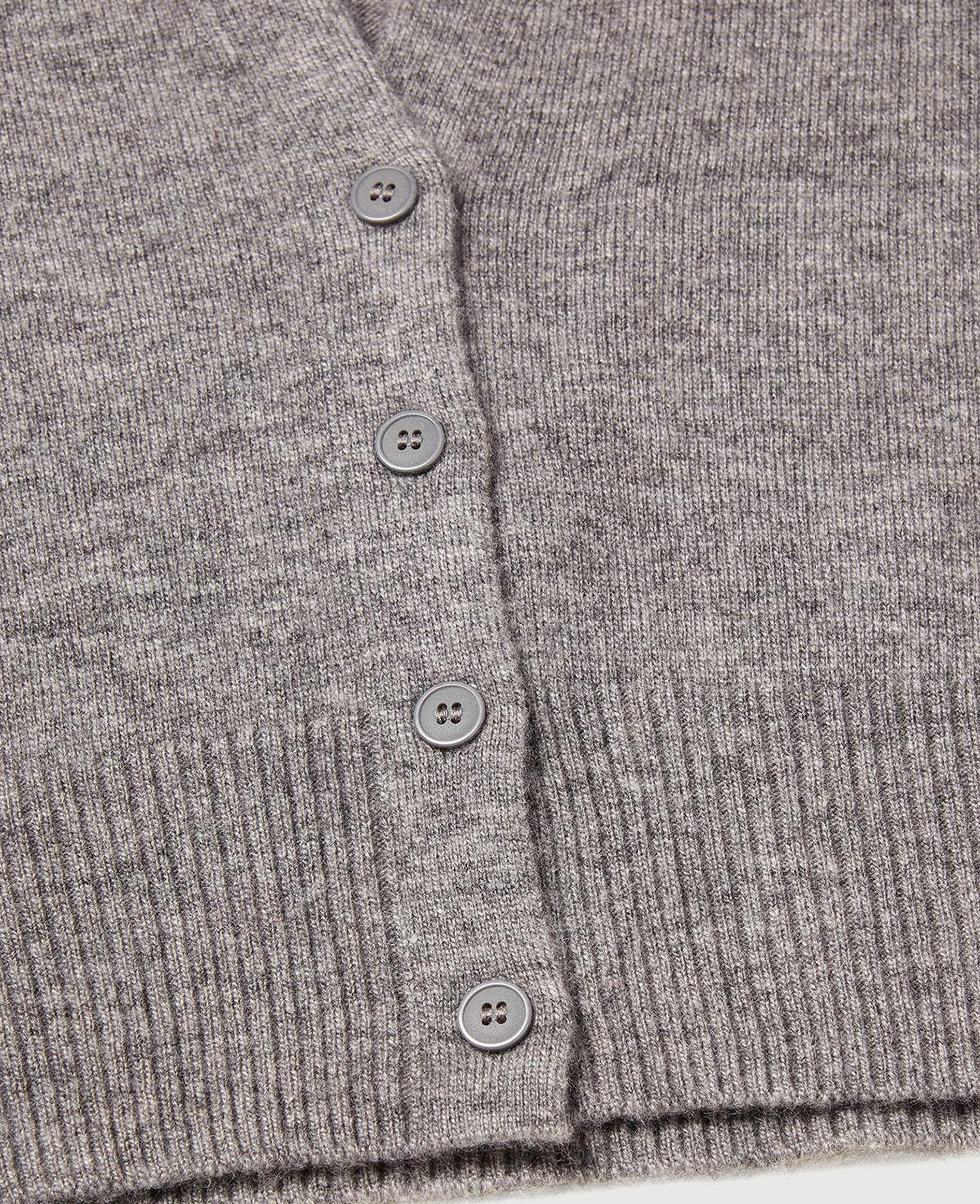 Kadın Antrasit Melanj Yün ve Kaşmir Karışımlı Ribana Detaylı Düğmeli Hırka