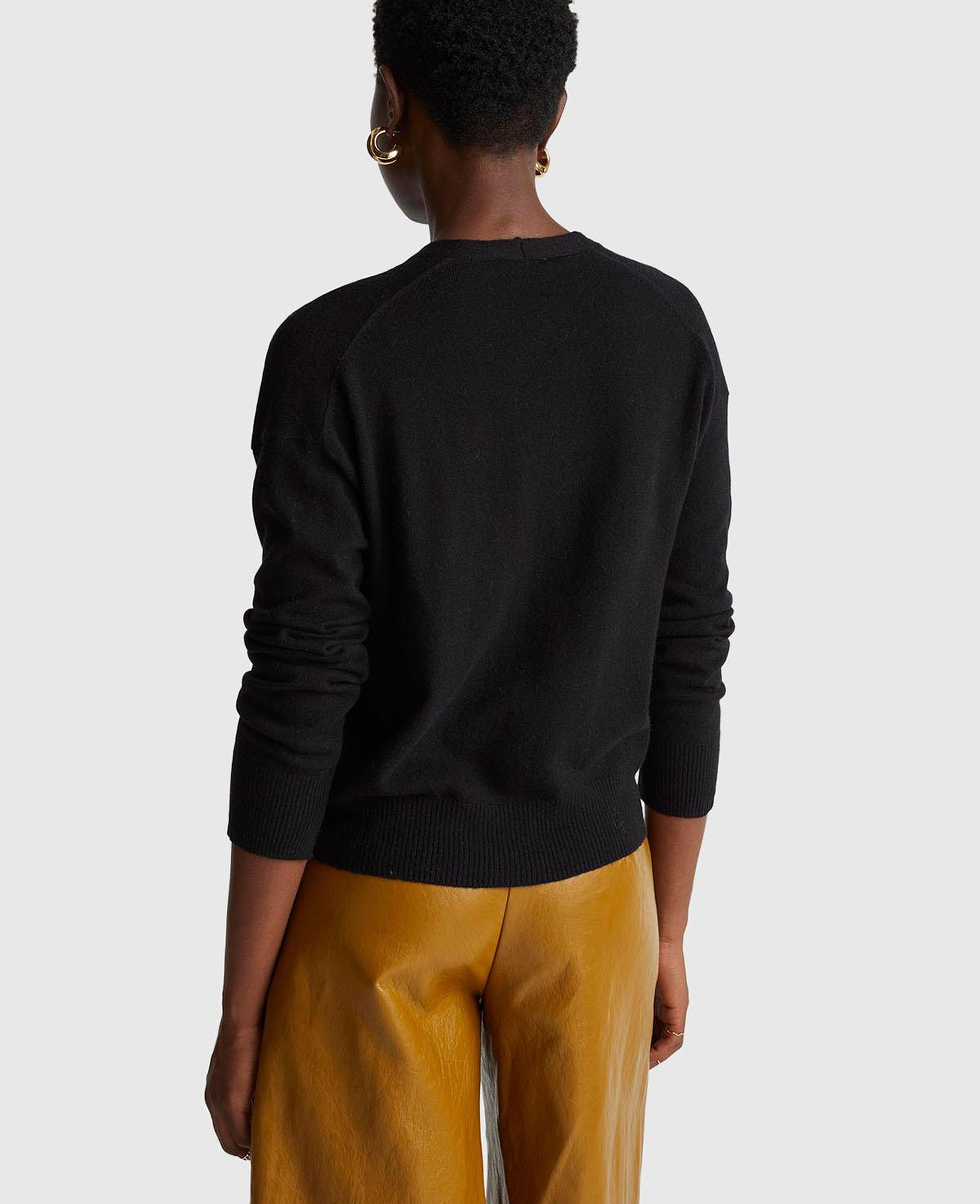 Kadın Sİyah Yün ve Kaşmir Karışımlı Ribana Detaylı Düğmeli Hırka