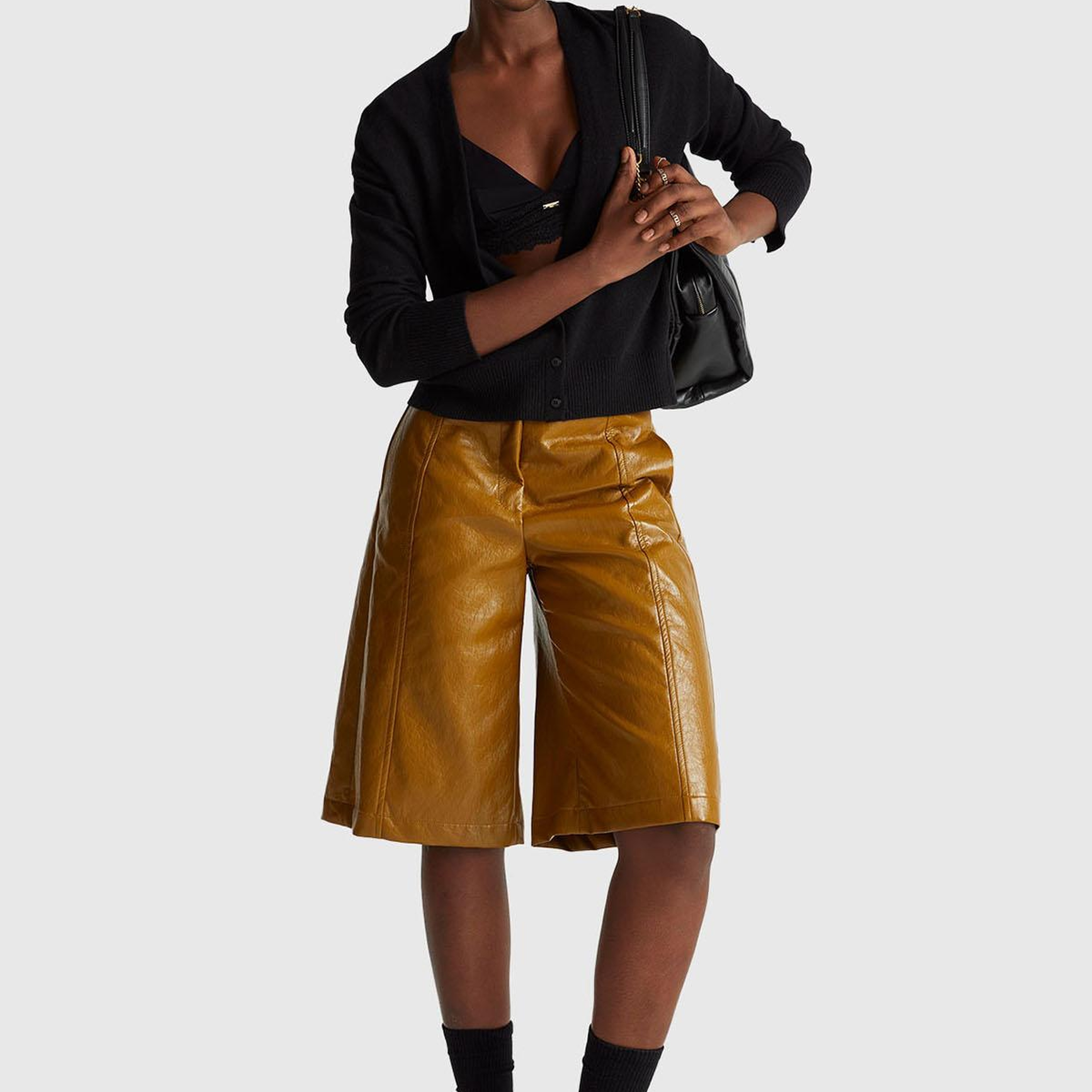 Kadın Sİyah Yün ve Kaşmir Karışımlı Ribana Detaylı Düğmeli Hırka