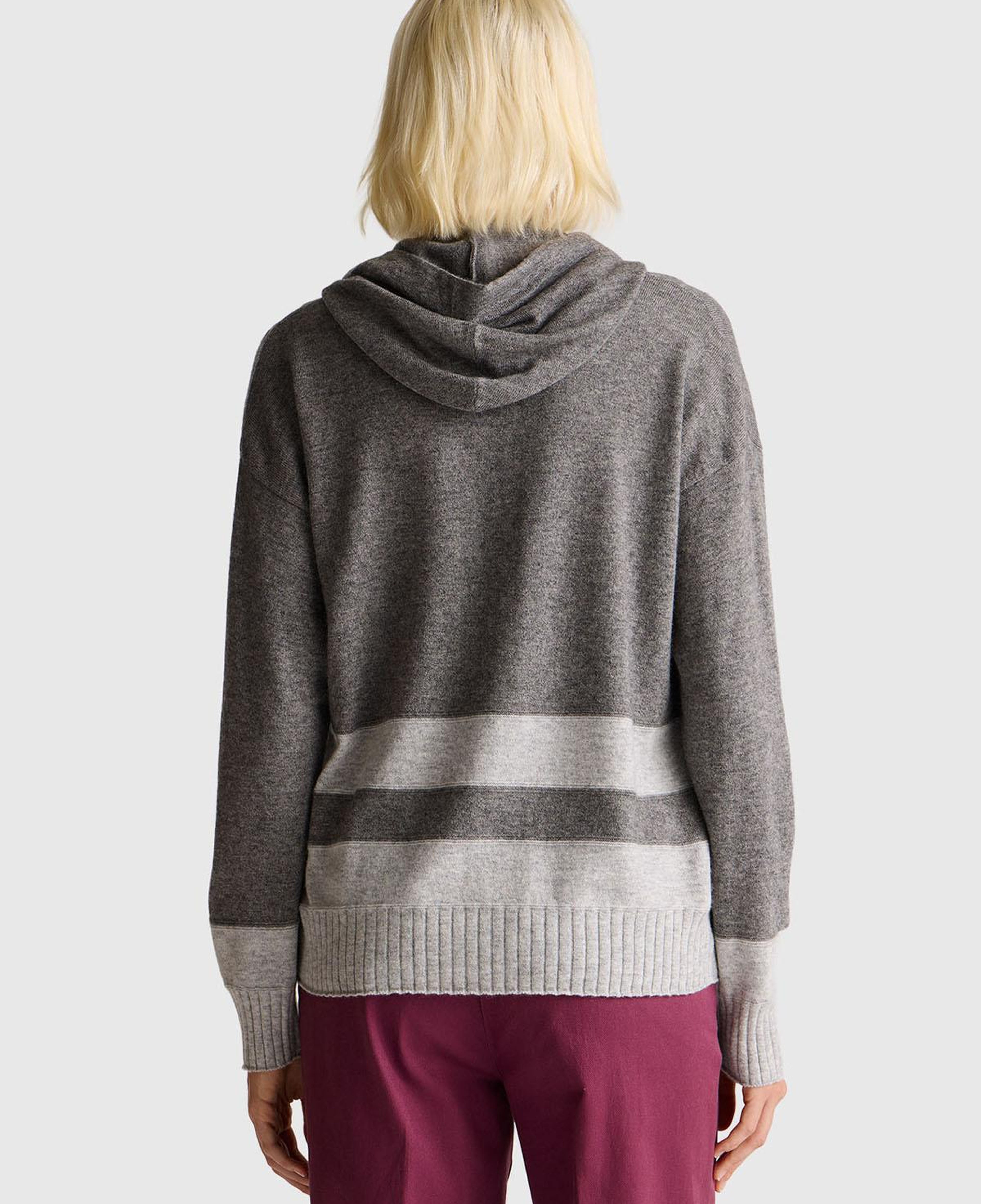 Kadın Antrasit Melanj Yün ve Kaşmir Karışımlı Kapüşonlu Kazak