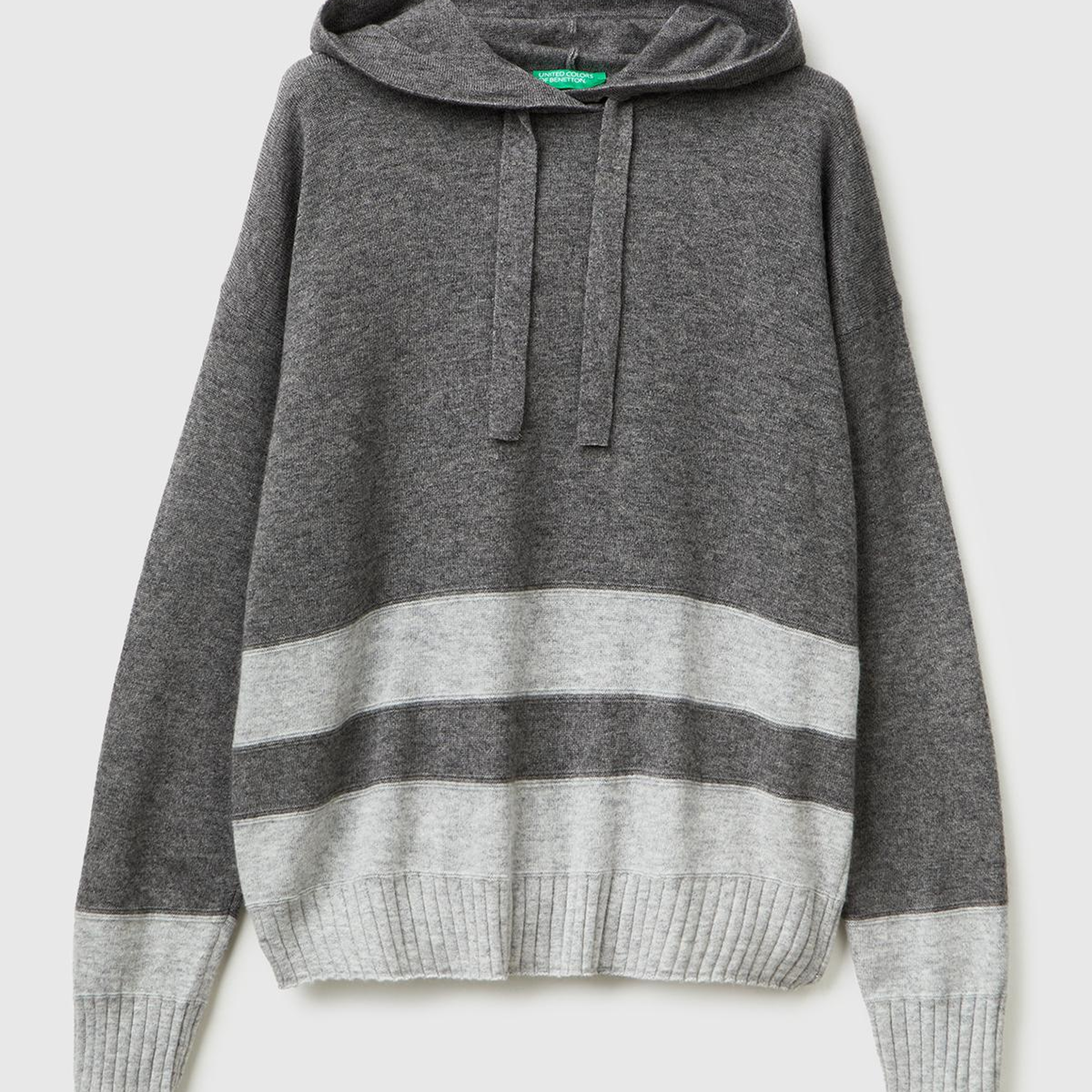 Kadın Antrasit Melanj Yün ve Kaşmir Karışımlı Kapüşonlu Kazak