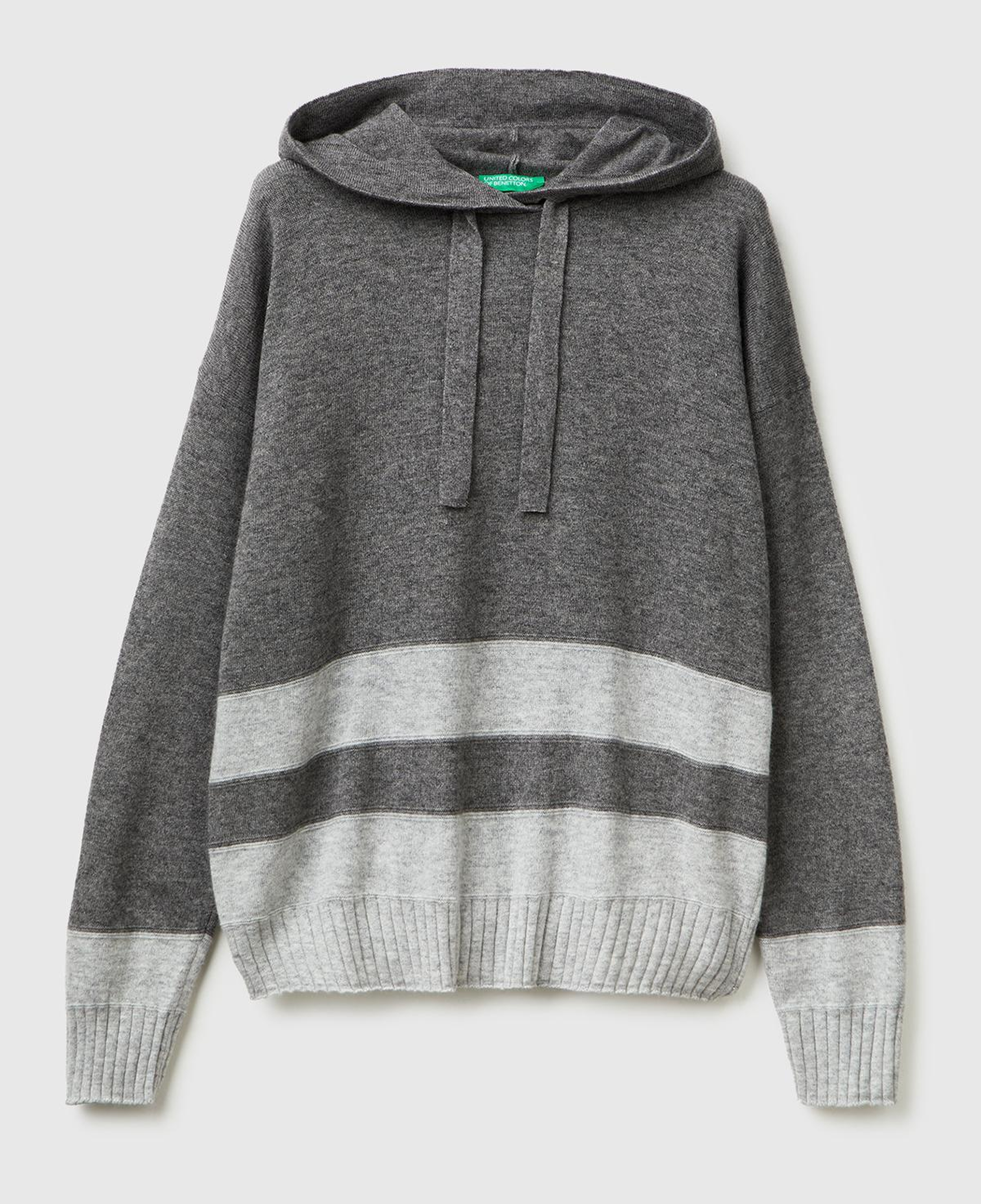 Kadın Antrasit Melanj Yün ve Kaşmir Karışımlı Kapüşonlu Kazak