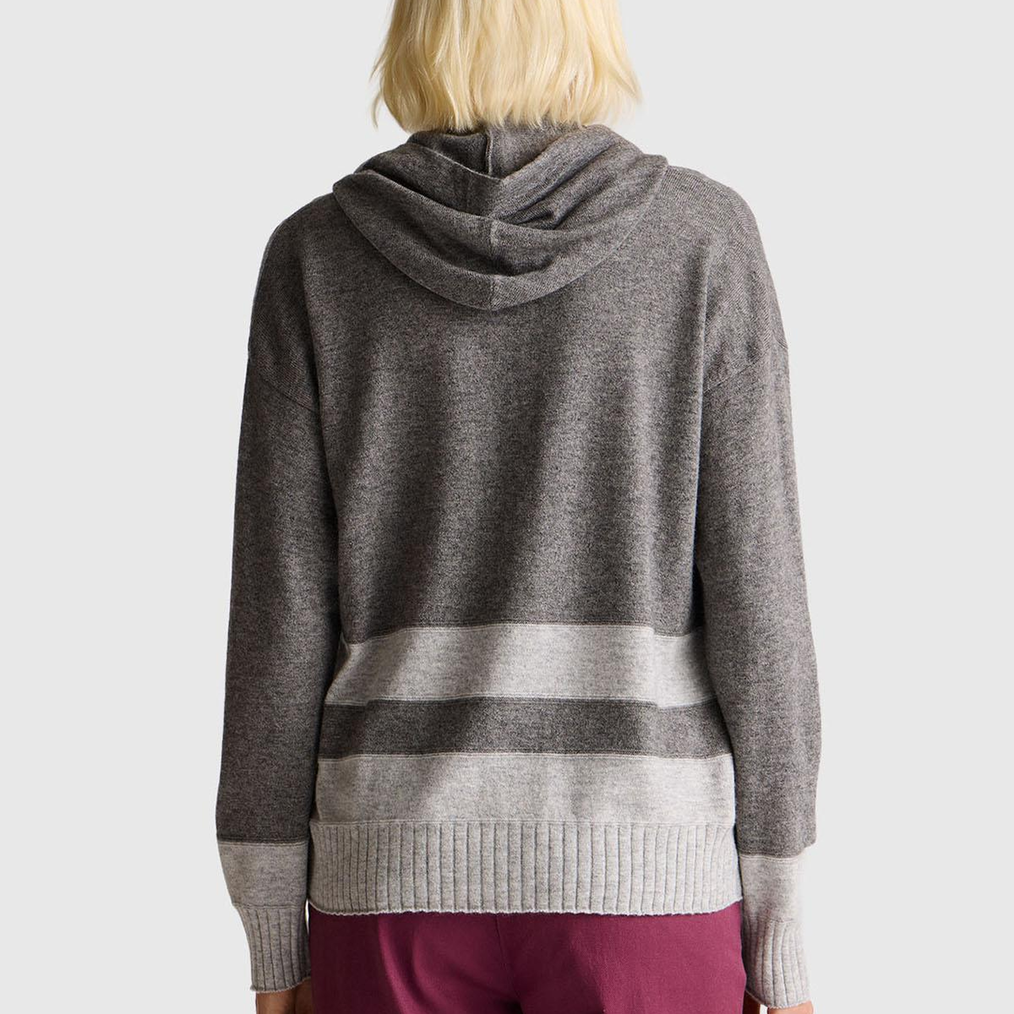 Kadın Antrasit Melanj Yün ve Kaşmir Karışımlı Kapüşonlu Kazak