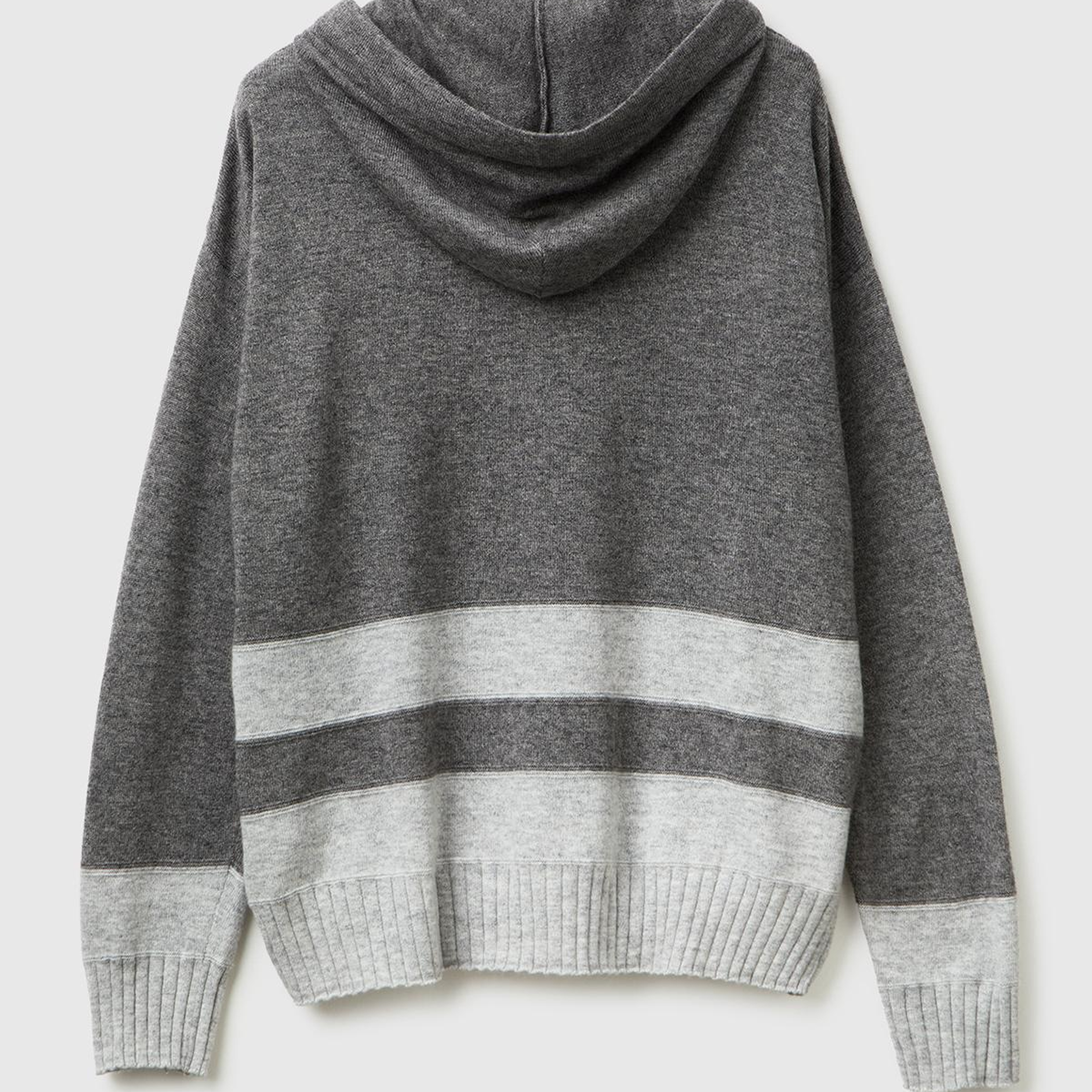 Kadın Antrasit Melanj Yün ve Kaşmir Karışımlı Kapüşonlu Kazak