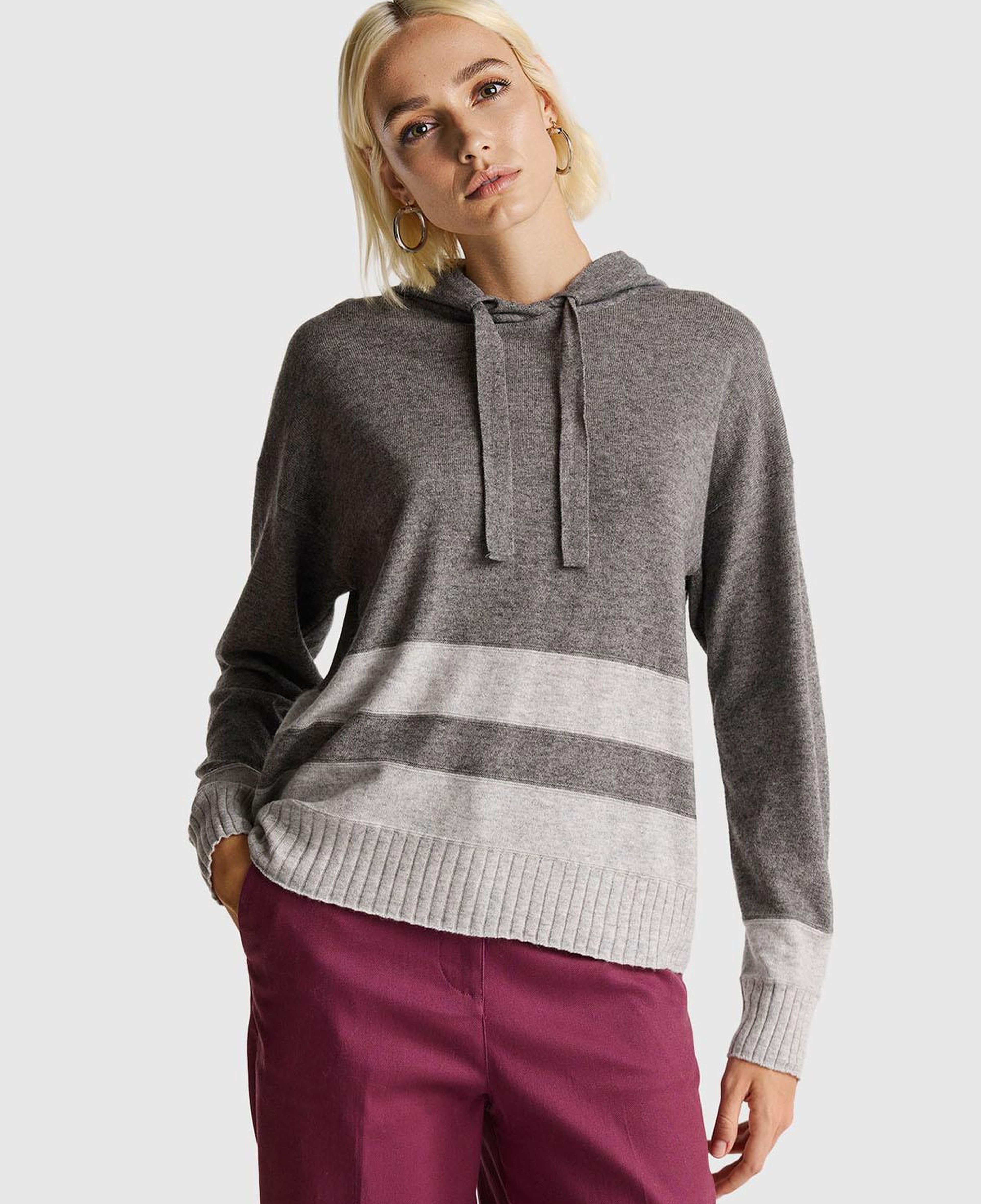 Kadın Antrasit Melanj Yün ve Kaşmir Karışımlı Kapüşonlu Kazak