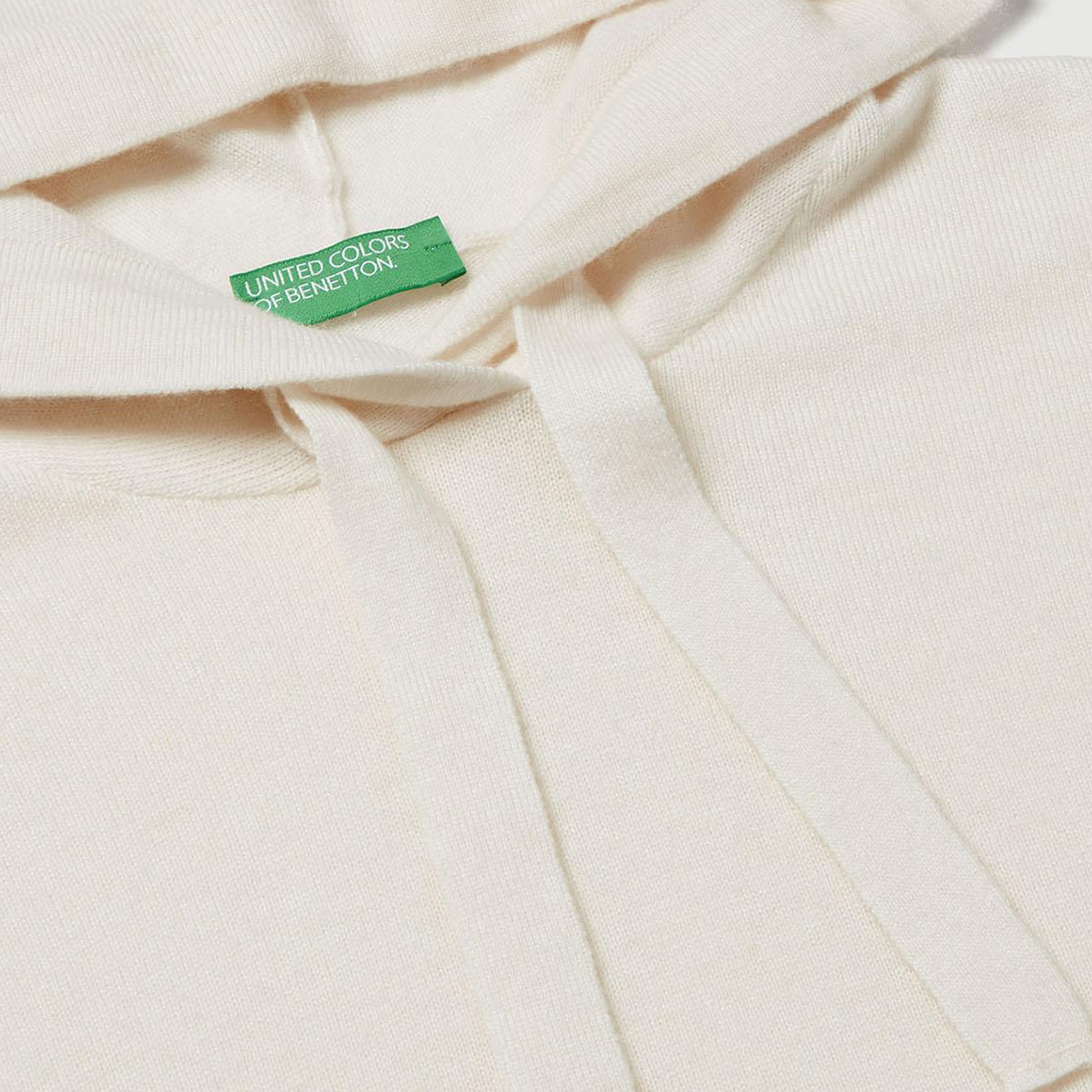 Kadın Ekru Yün ve Kaşmir Karışımlı Kapüşonlu Kazak