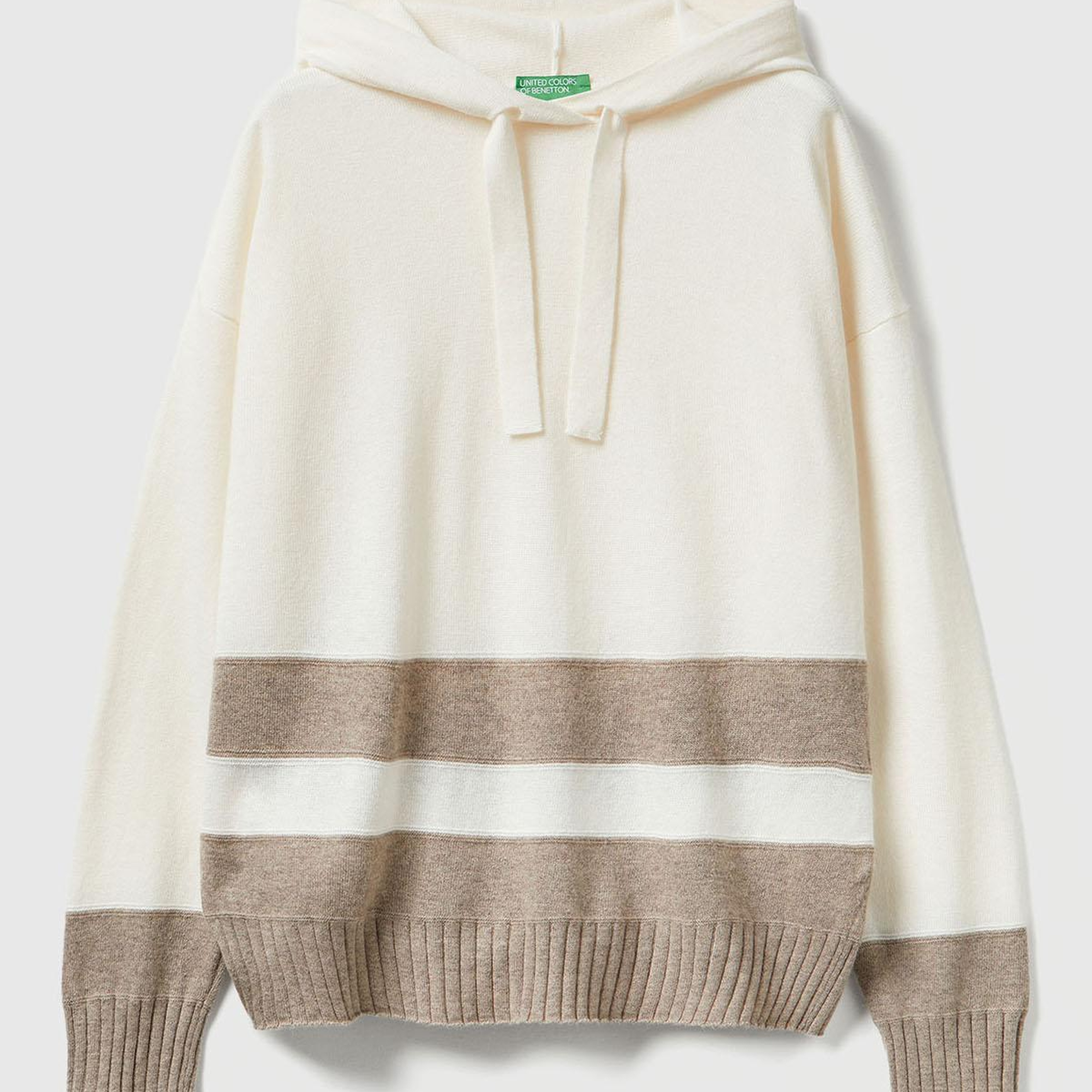 Kadın Ekru Yün ve Kaşmir Karışımlı Kapüşonlu Kazak