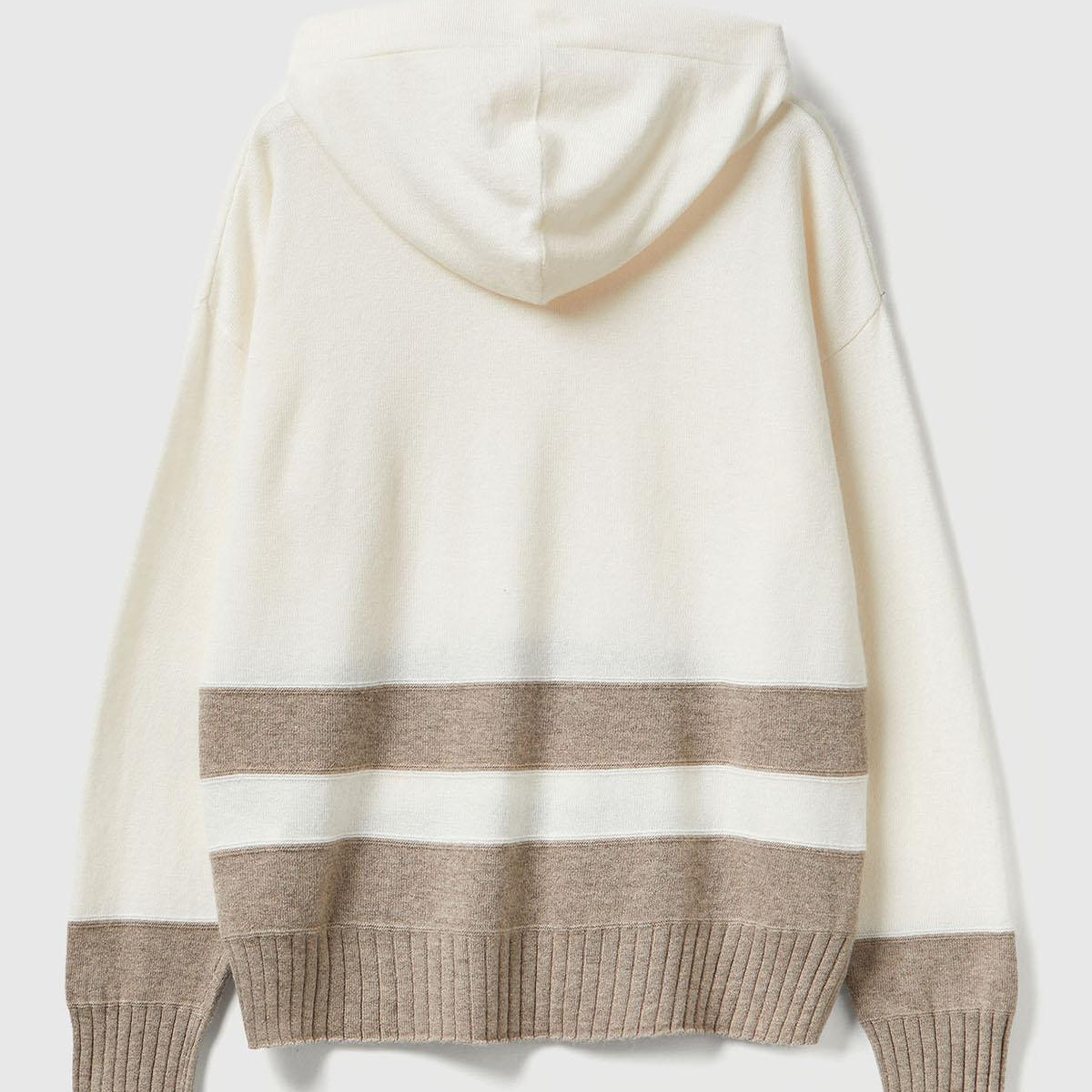 Kadın Ekru Yün ve Kaşmir Karışımlı Kapüşonlu Kazak