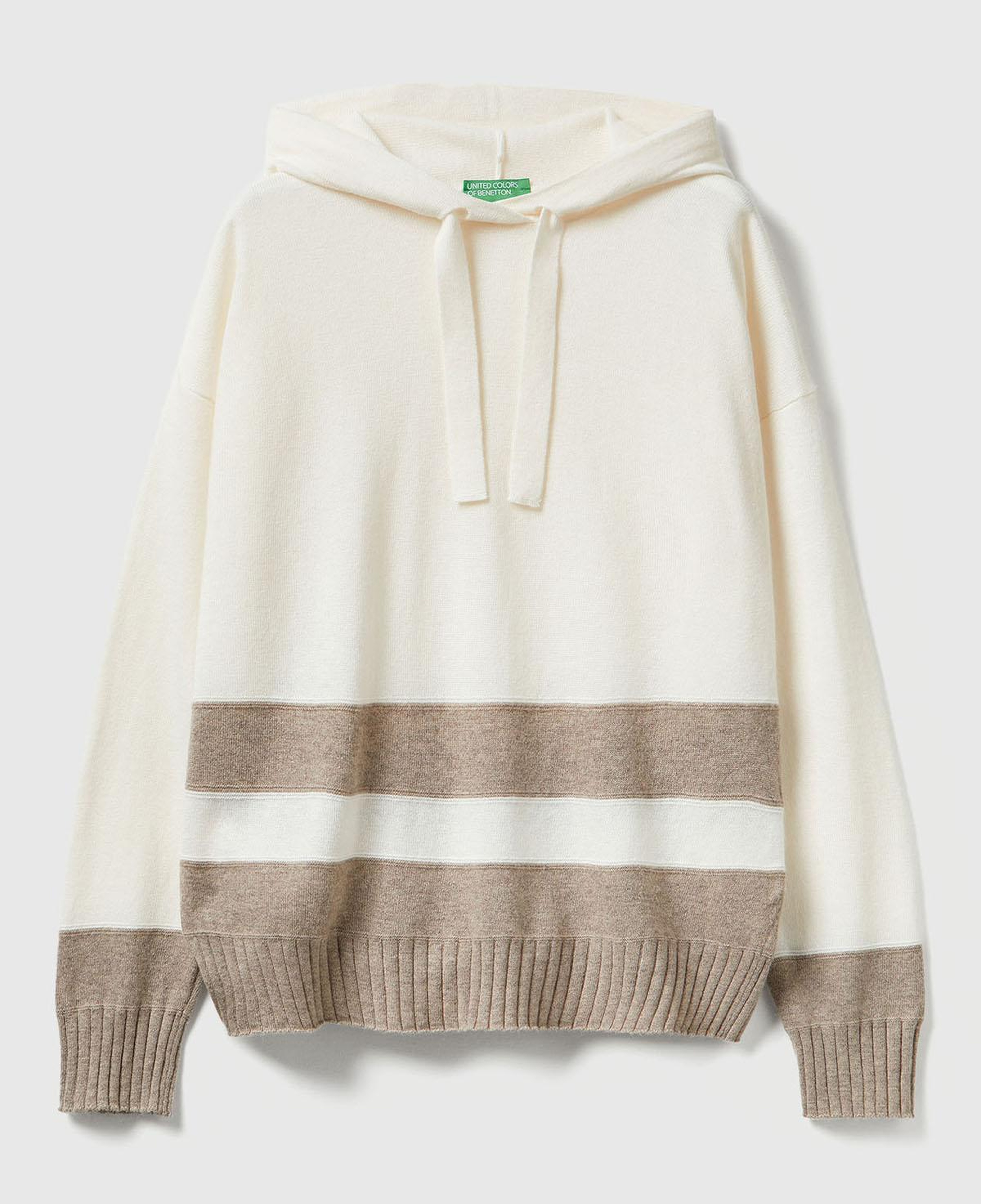 Kadın Ekru Yün ve Kaşmir Karışımlı Kapüşonlu Kazak