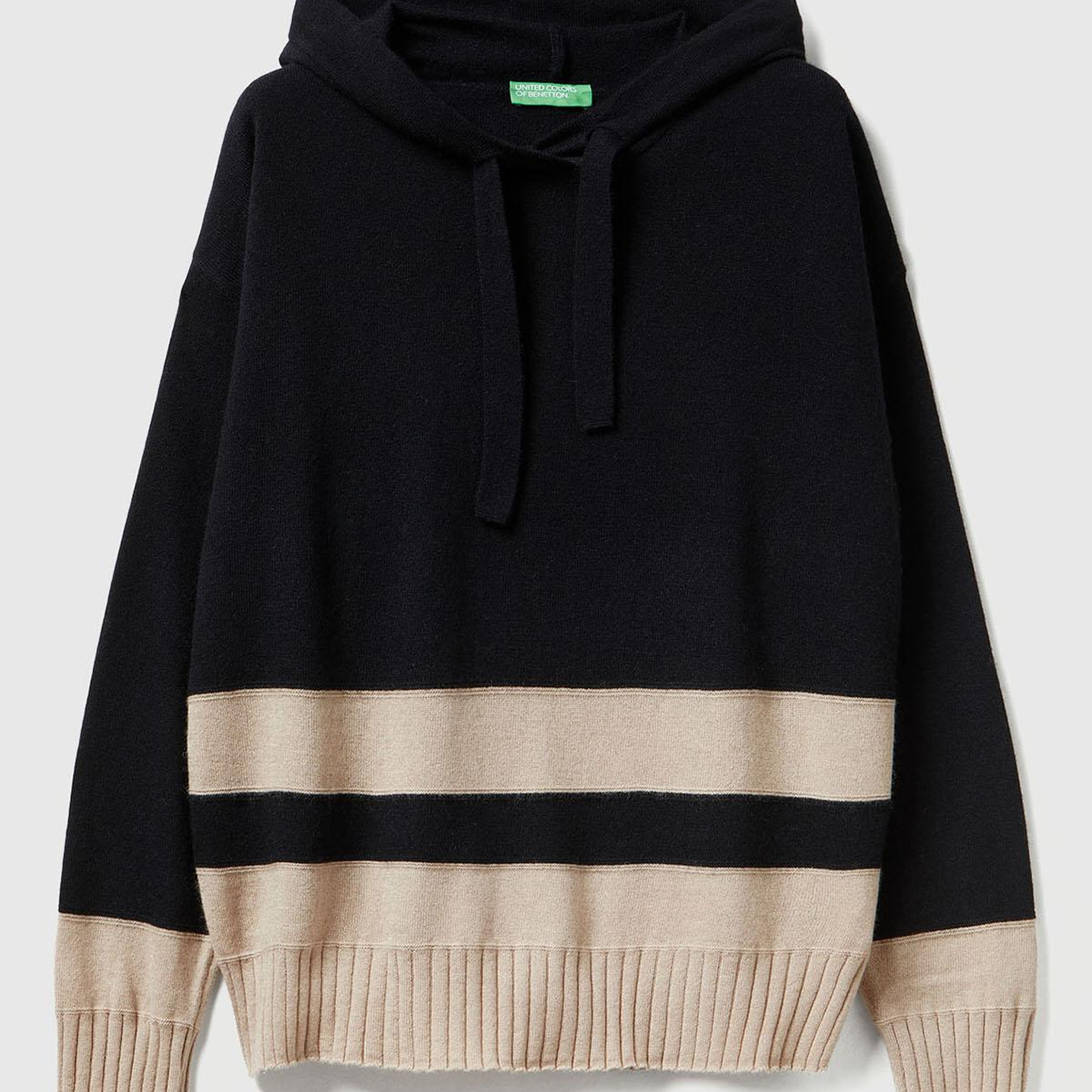 Kadın Sİyah Yün ve Kaşmir Karışımlı Kapüşonlu Kazak