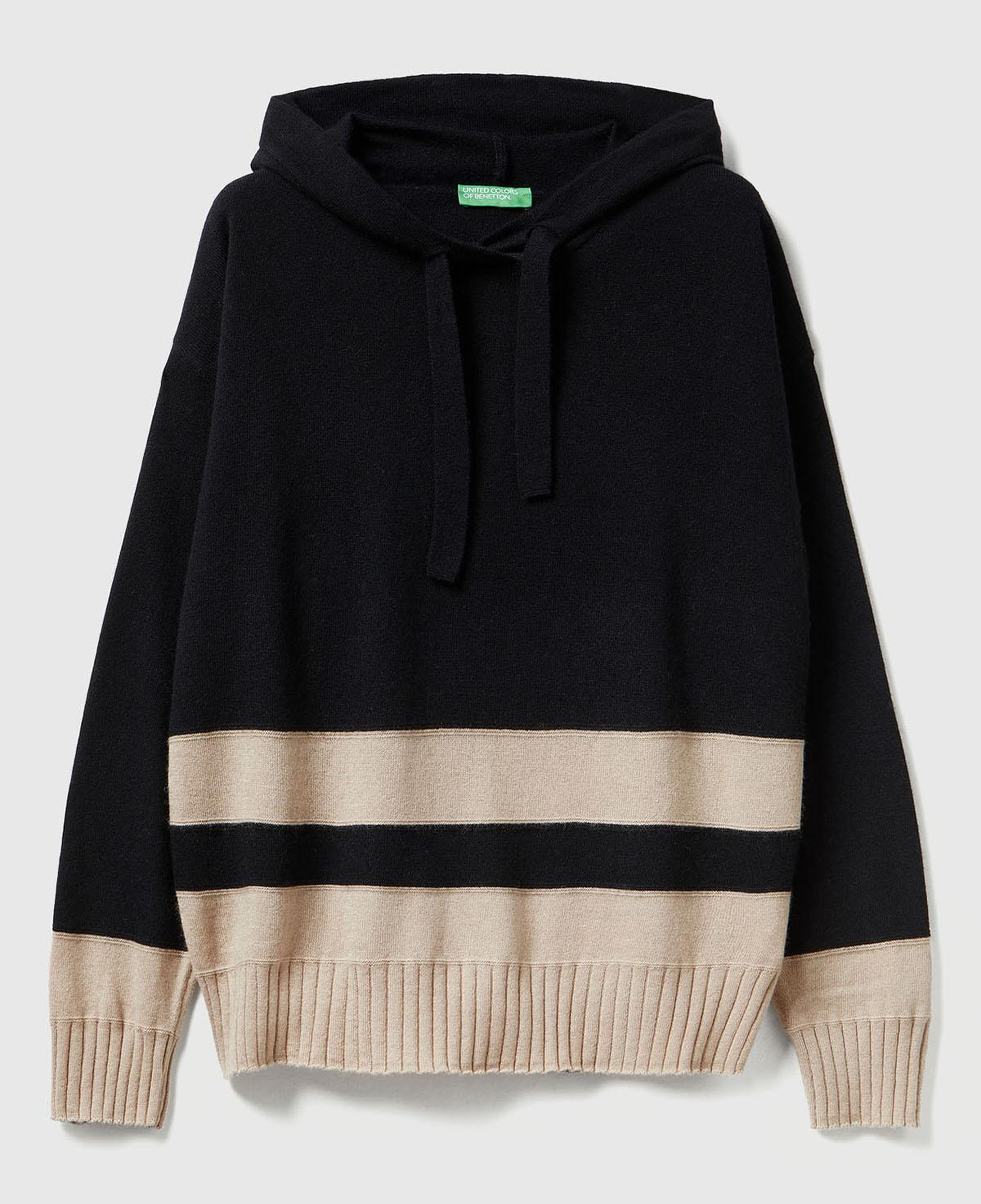 Kadın Sİyah Yün ve Kaşmir Karışımlı Kapüşonlu Kazak