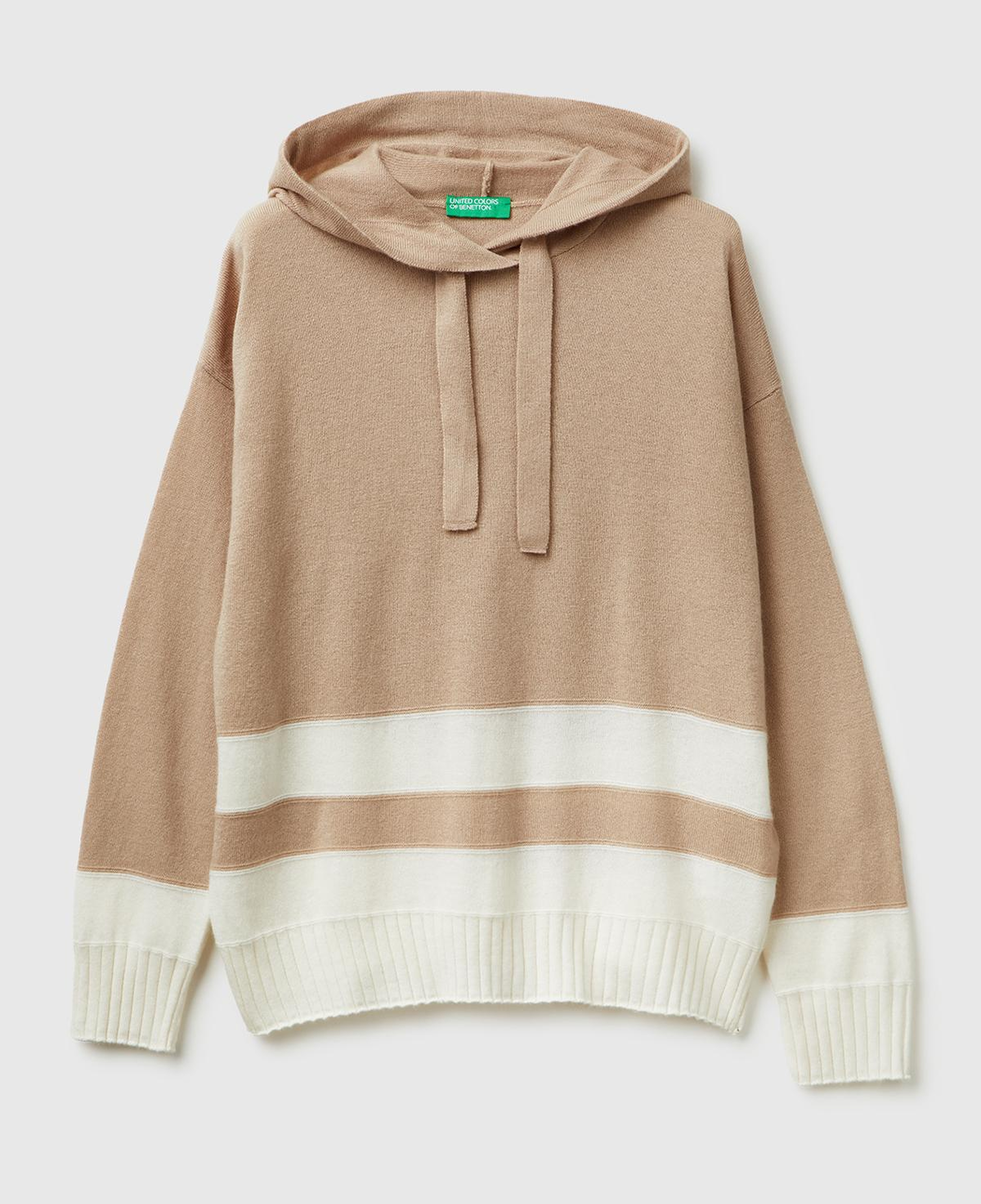 Kadın Bej Yün ve Kaşmir Karışımlı Kapüşonlu Kazak