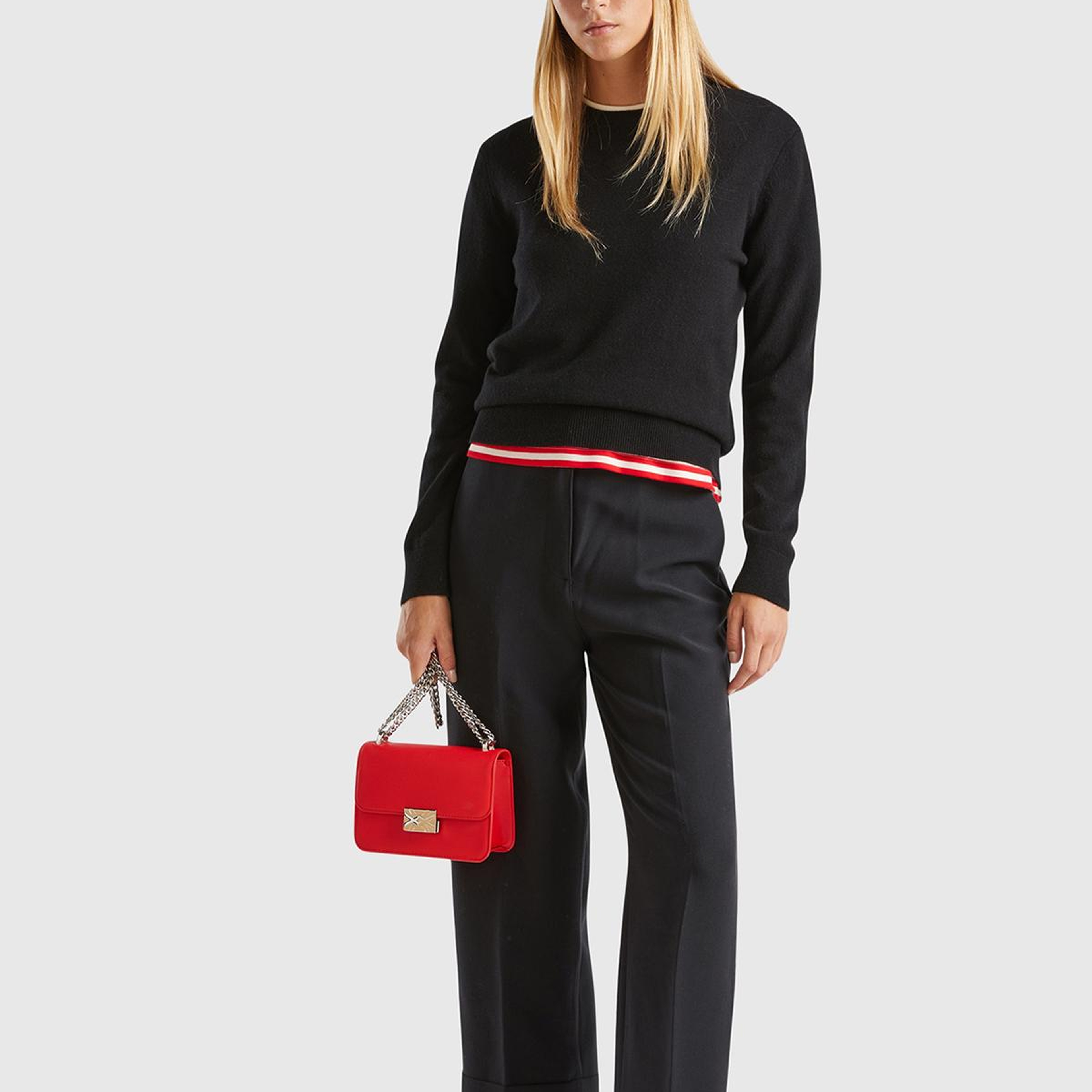 Kadın Siyah %100 Kaşmir Bisiklet Yaka Düz Kazak