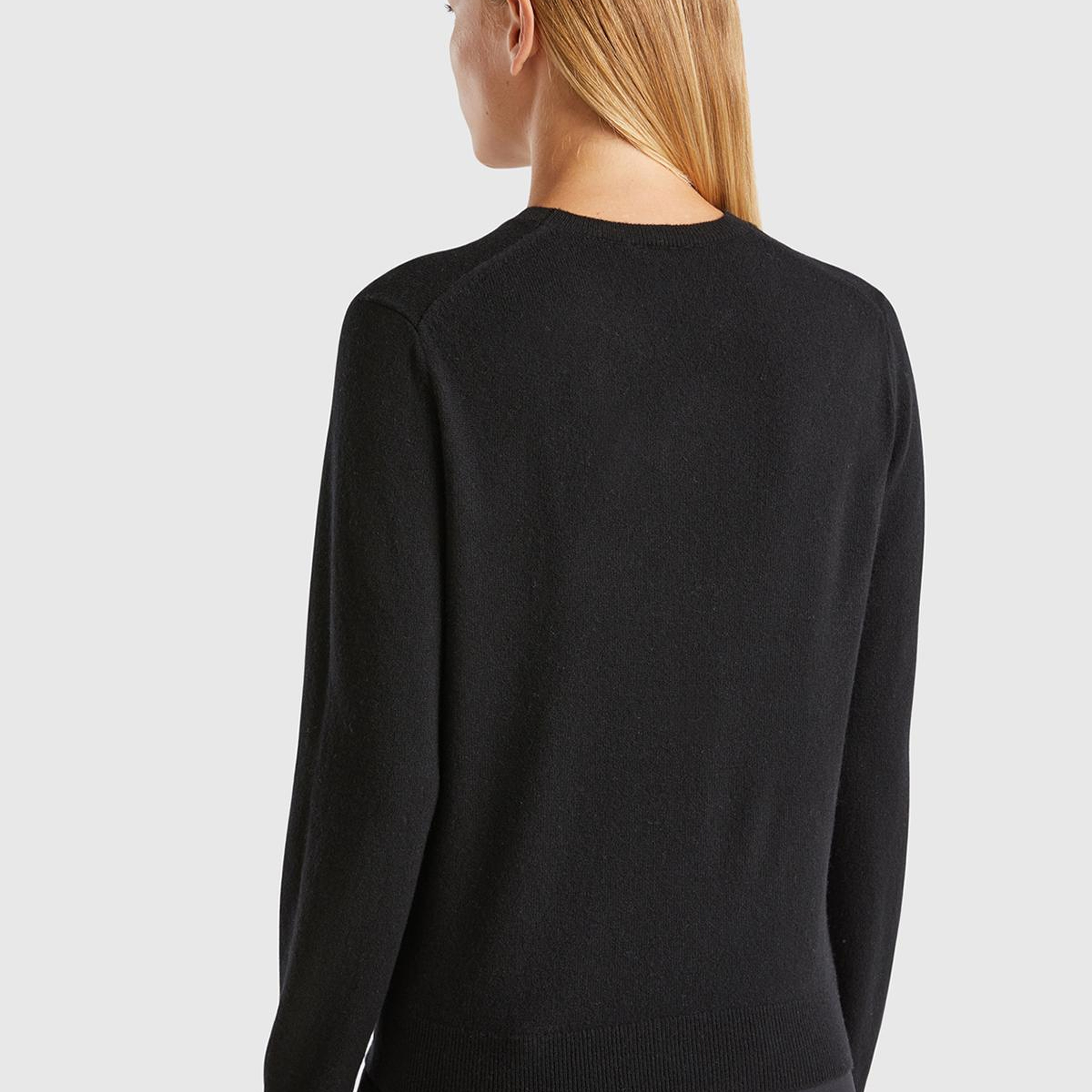 Kadın Siyah %100 Kaşmir Bisiklet Yaka Düz Kazak