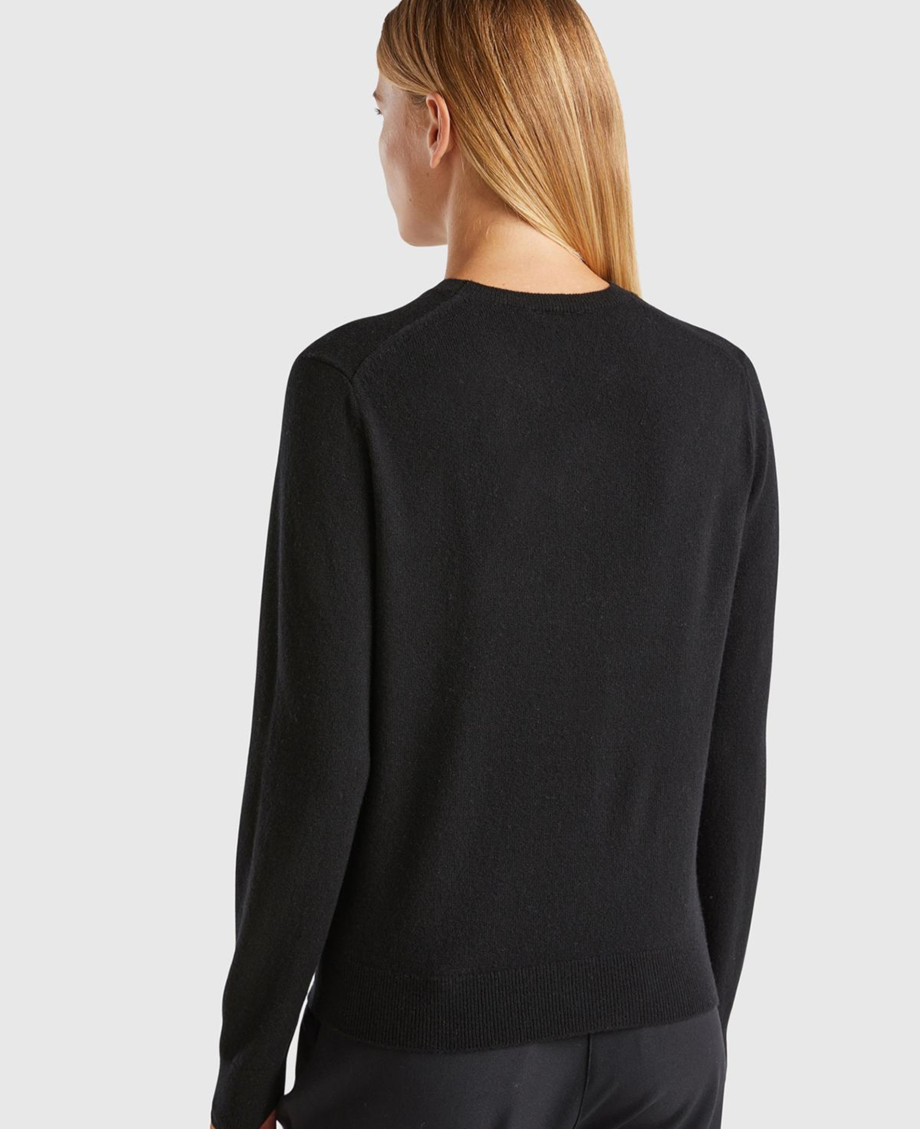 Kadın Siyah %100 Kaşmir Bisiklet Yaka Düz Kazak