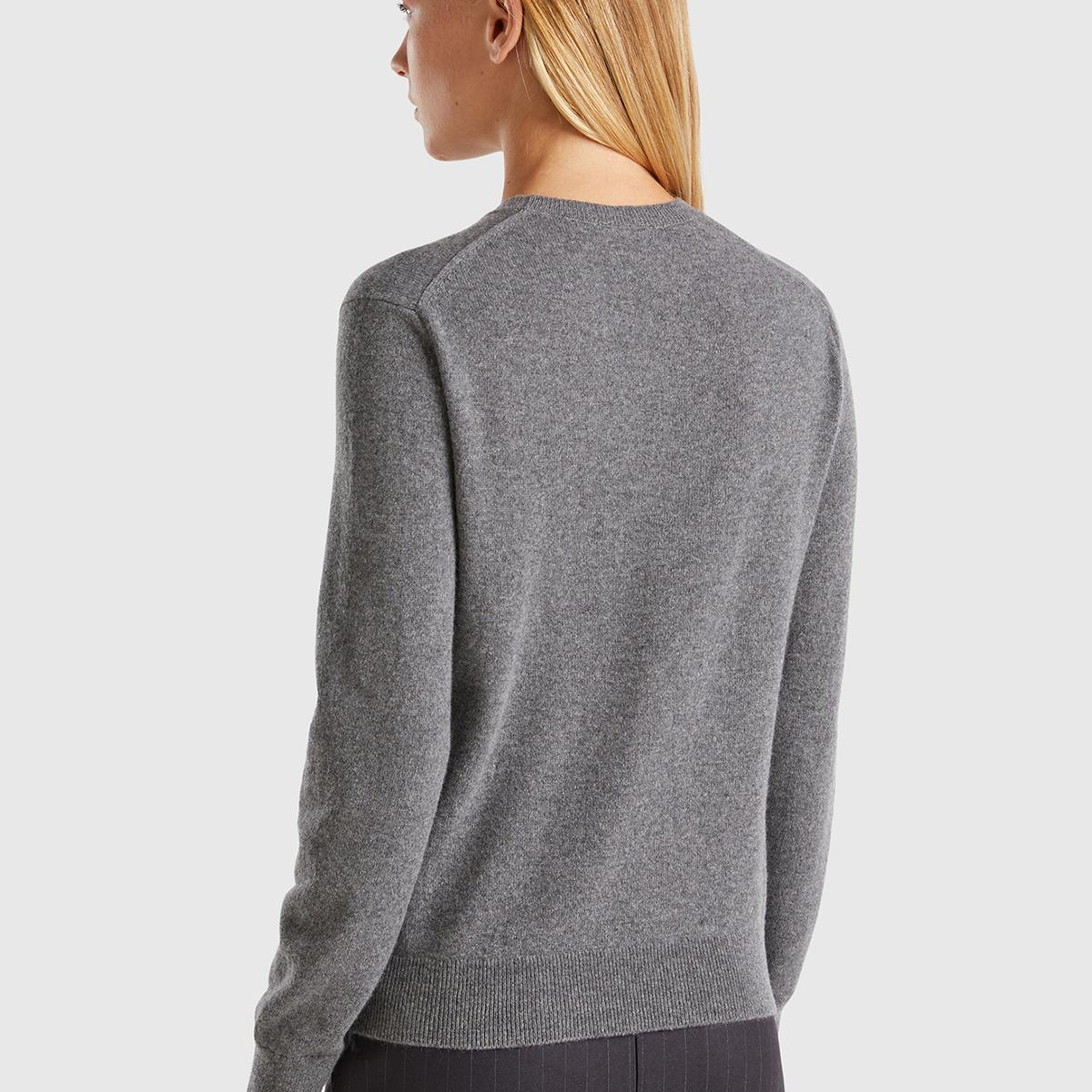 Kadın Antrasit Melanj %100 Kaşmir Bisiklet Yaka Düz Kazak