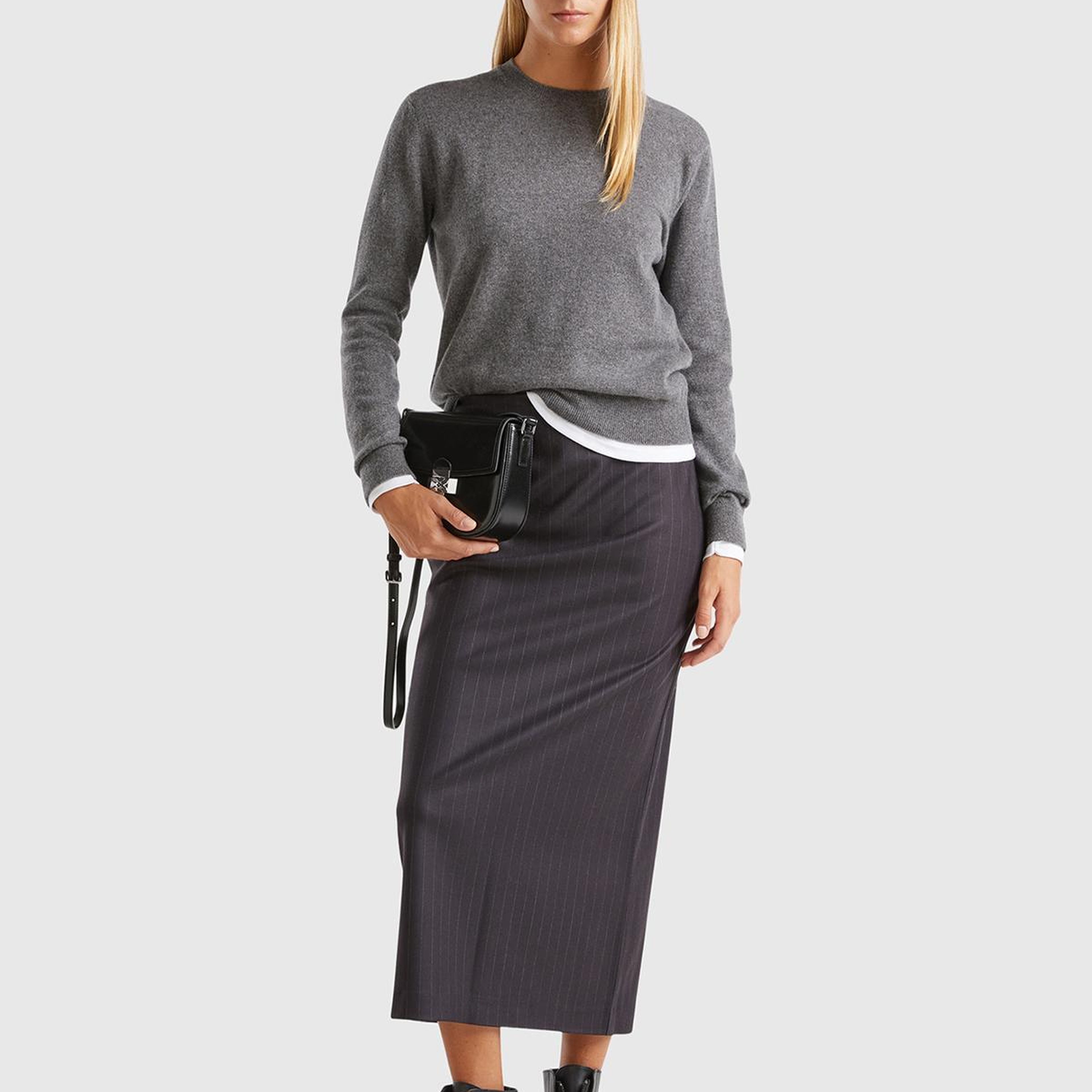 Kadın Antrasit Melanj %100 Kaşmir Bisiklet Yaka Düz Kazak