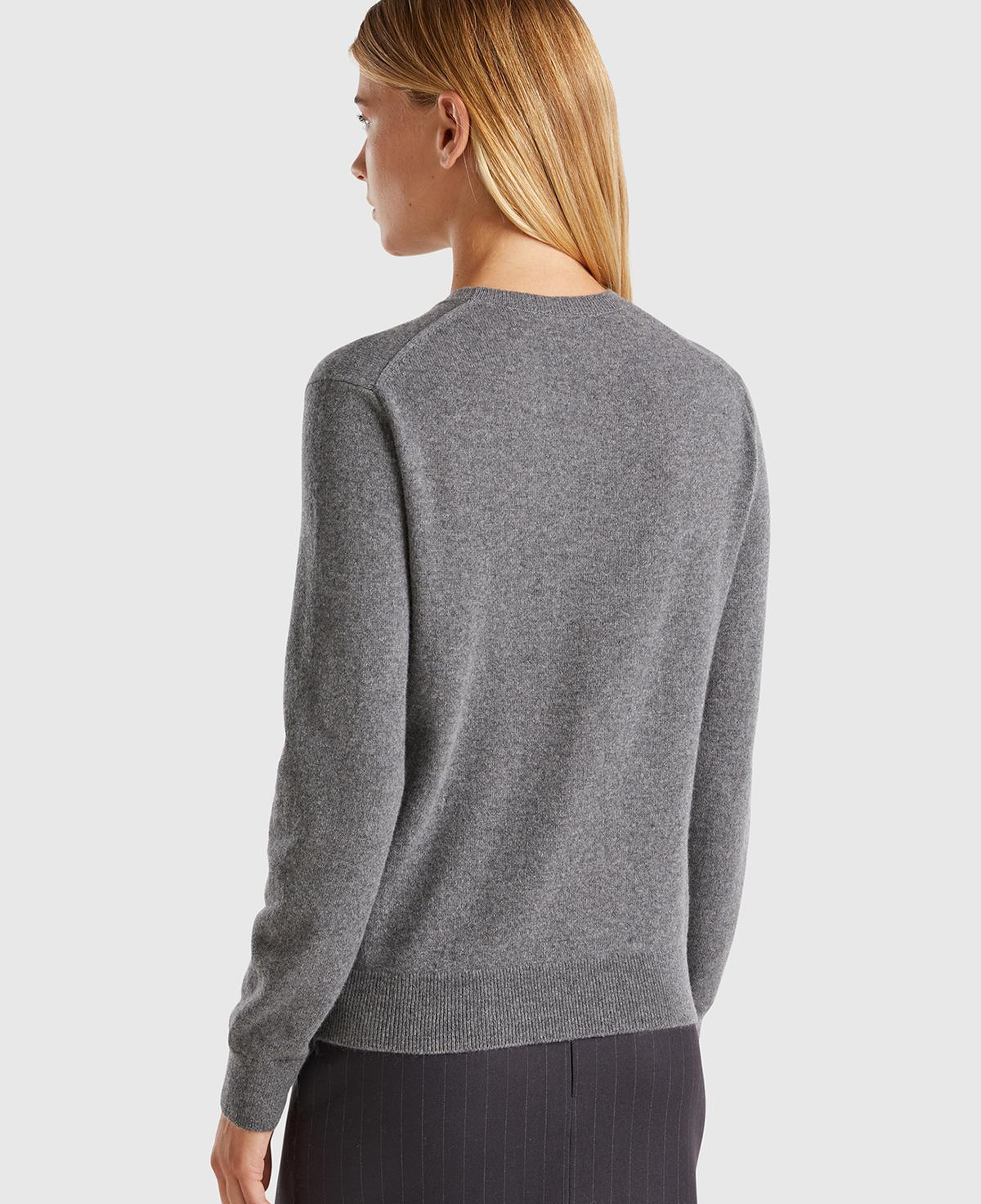 Kadın Antrasit Melanj %100 Kaşmir Bisiklet Yaka Düz Kazak