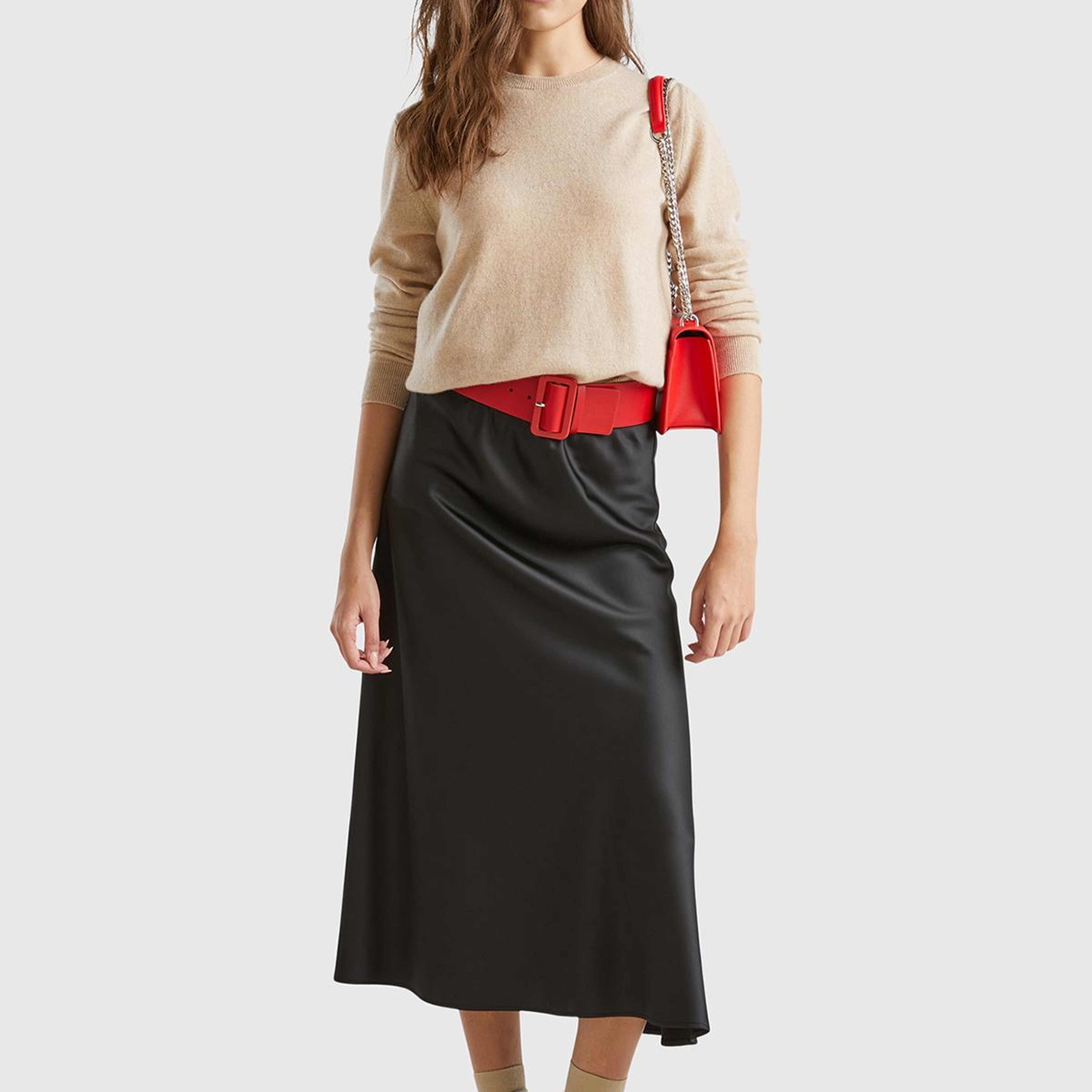 Kadın Ekru %100 Kaşmir Bisiklet Yaka Düz Kazak