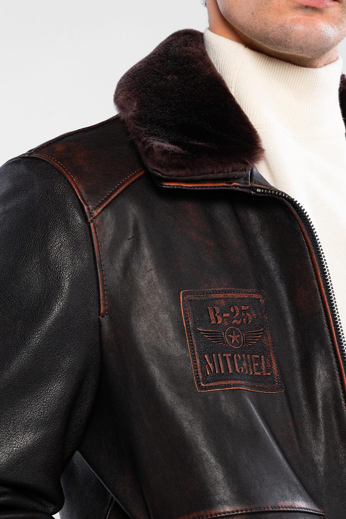 Tamer Tanca Erkek Hakiki Deri Kızıl Eskitme Deri Mont