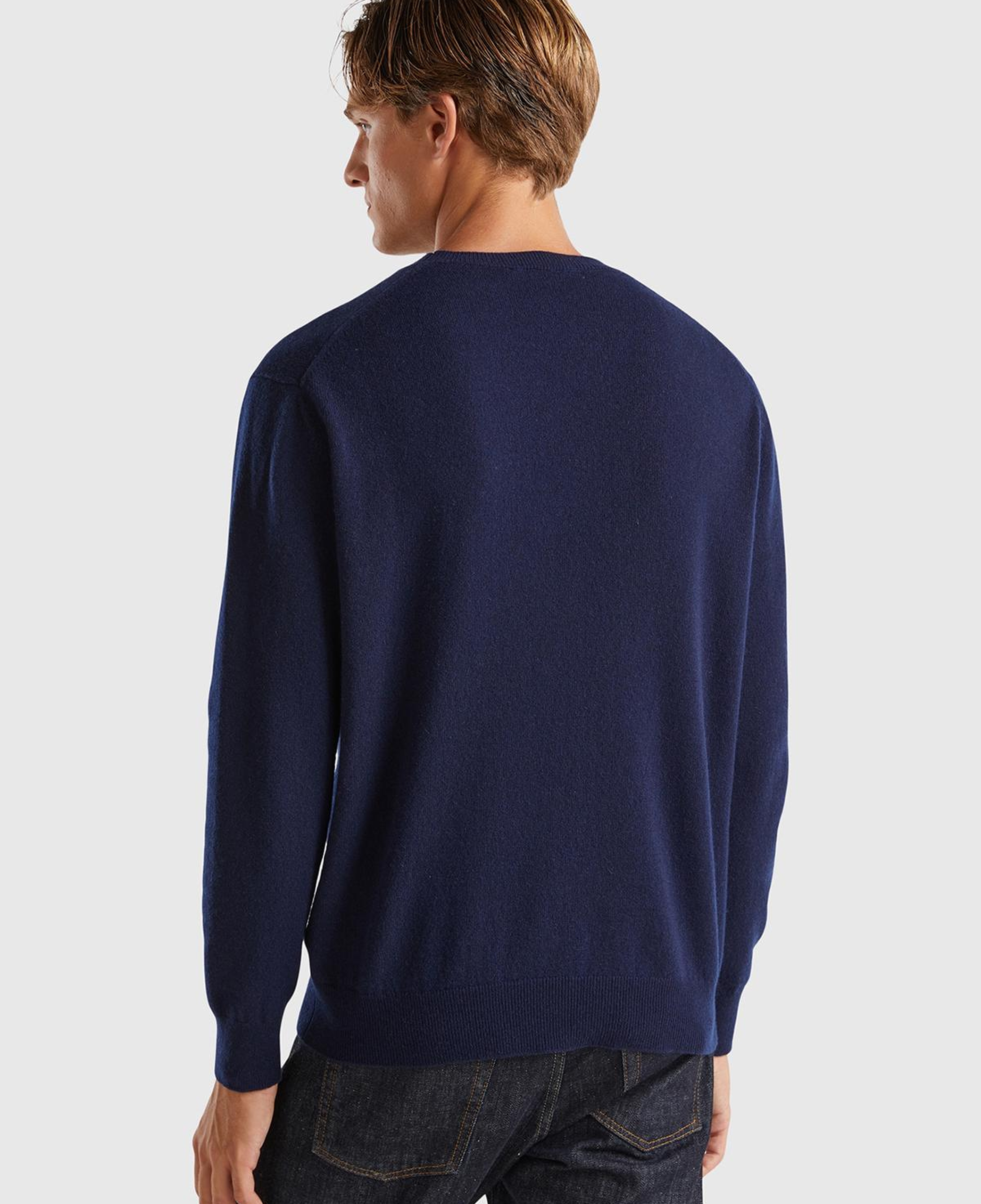 Erkek Lacivert %100 Kaşmir Normal Kesim Ribanalı Bisiklet Yaka Kazak