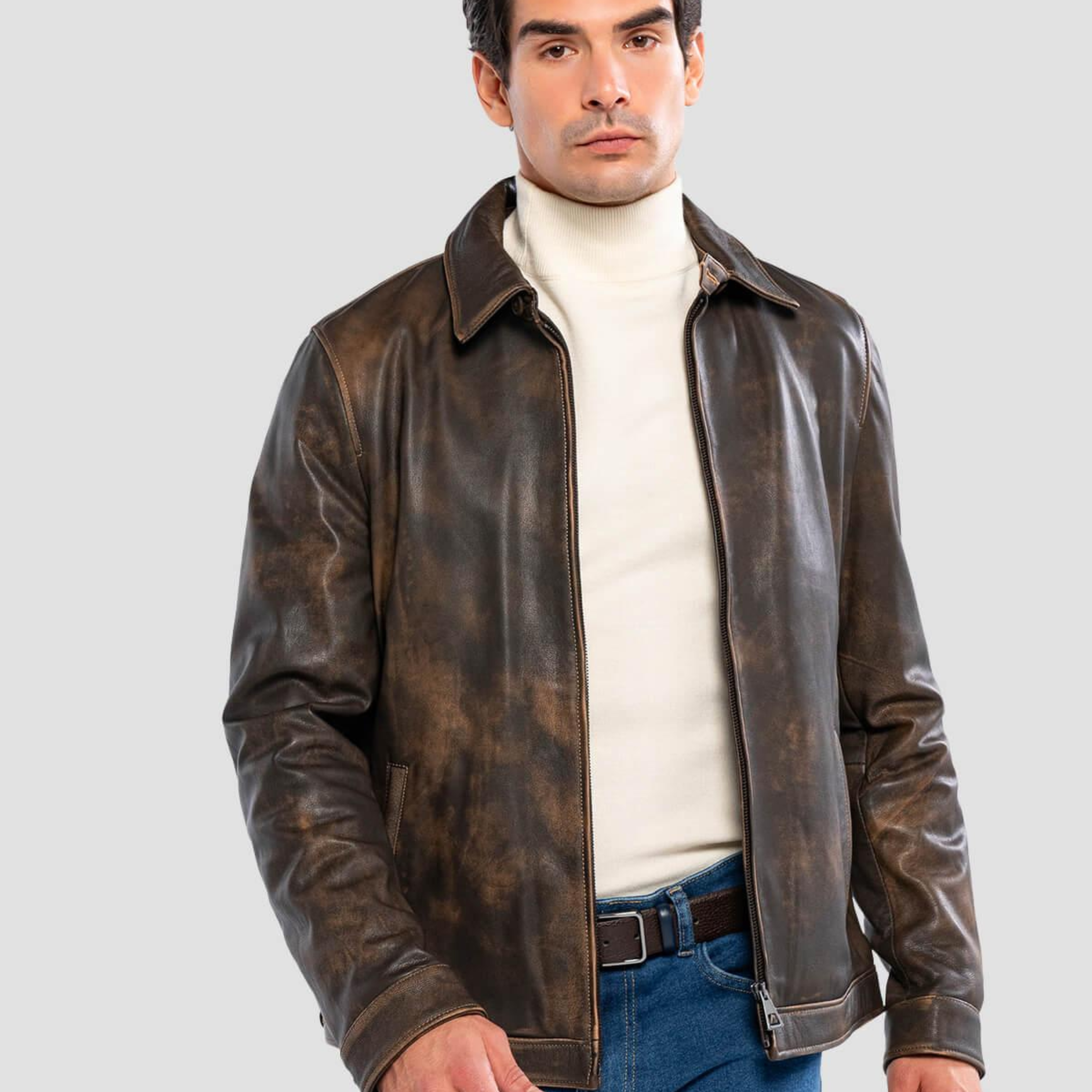 Tamer Tanca Erkek Hakiki Deri Viski Eskitme Deri Mont