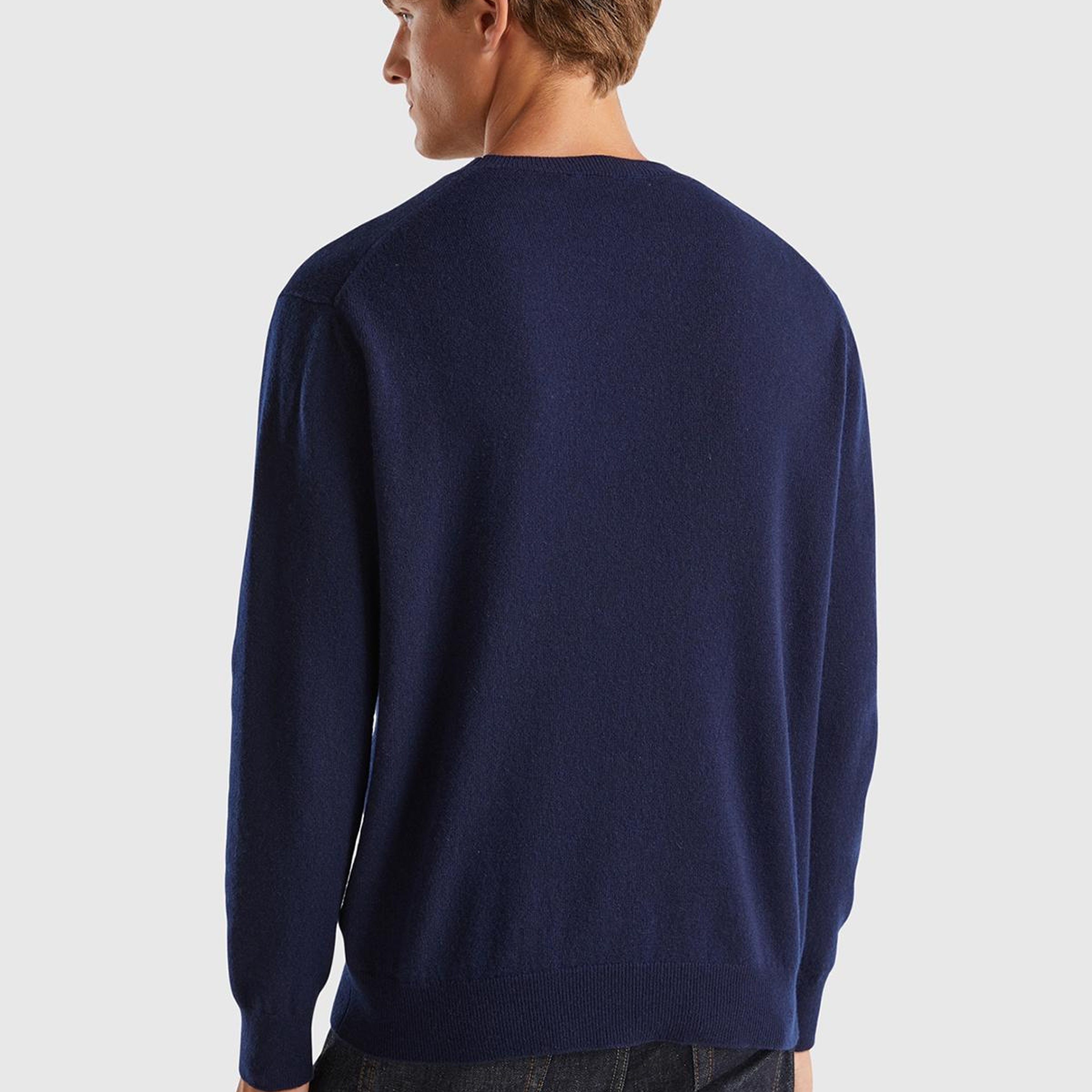 Erkek Lacivert %100 Kaşmir Normal Kesim Ribanalı Bisiklet Yaka Kazak