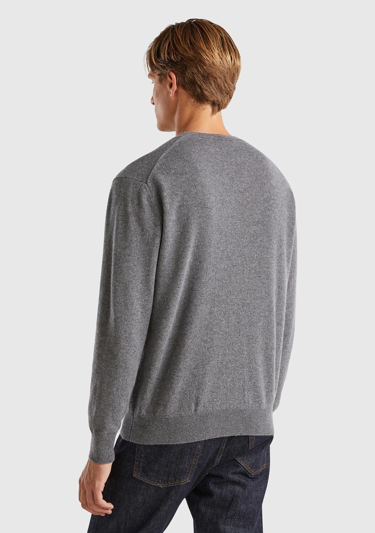 Erkek Antrasit Melanj %100 Kaşmir Normal Kesim Ribanalı Bisiklet Yaka Kazak