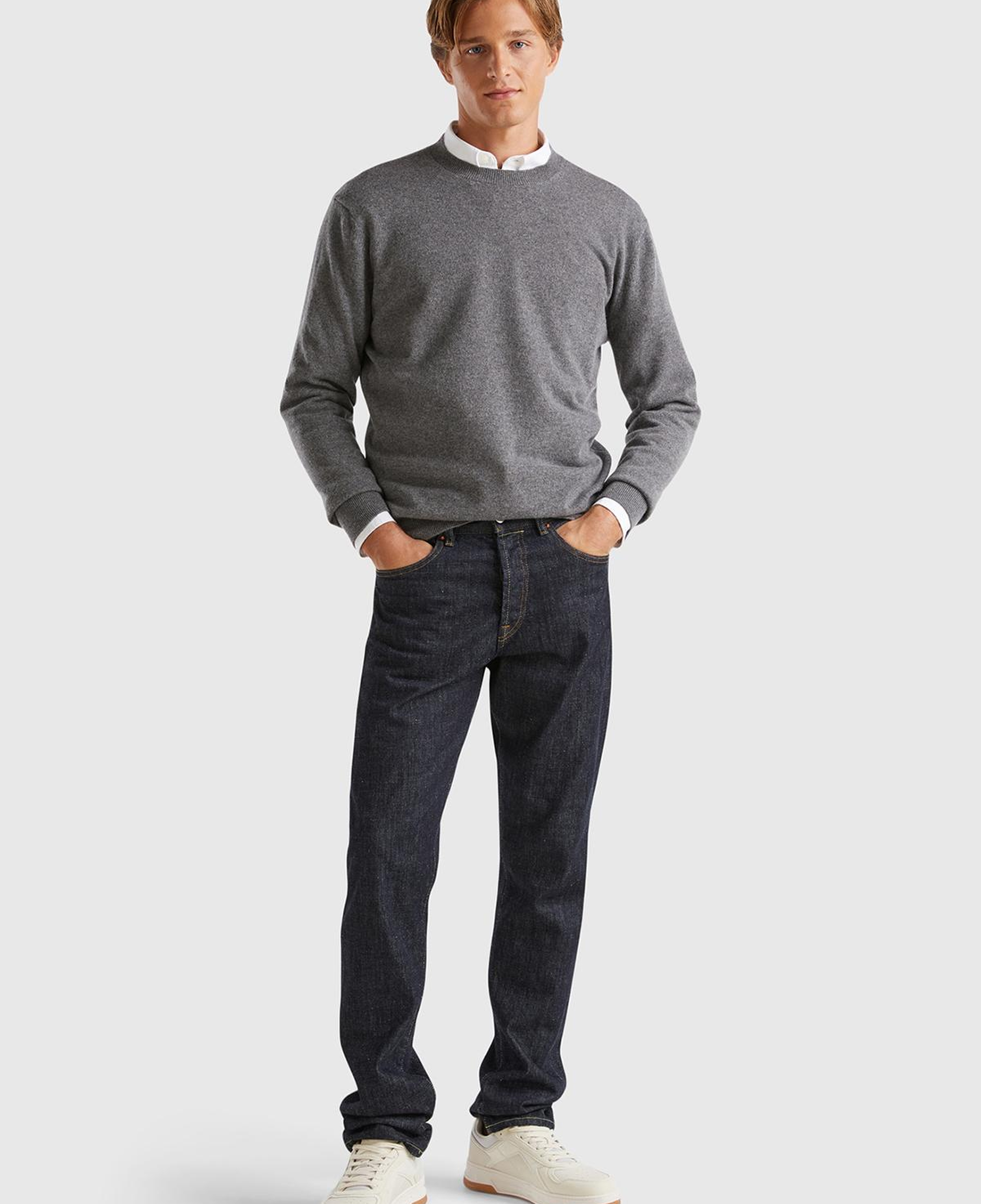 Erkek Antrasit Melanj %100 Kaşmir Normal Kesim Ribanalı Bisiklet Yaka Kazak