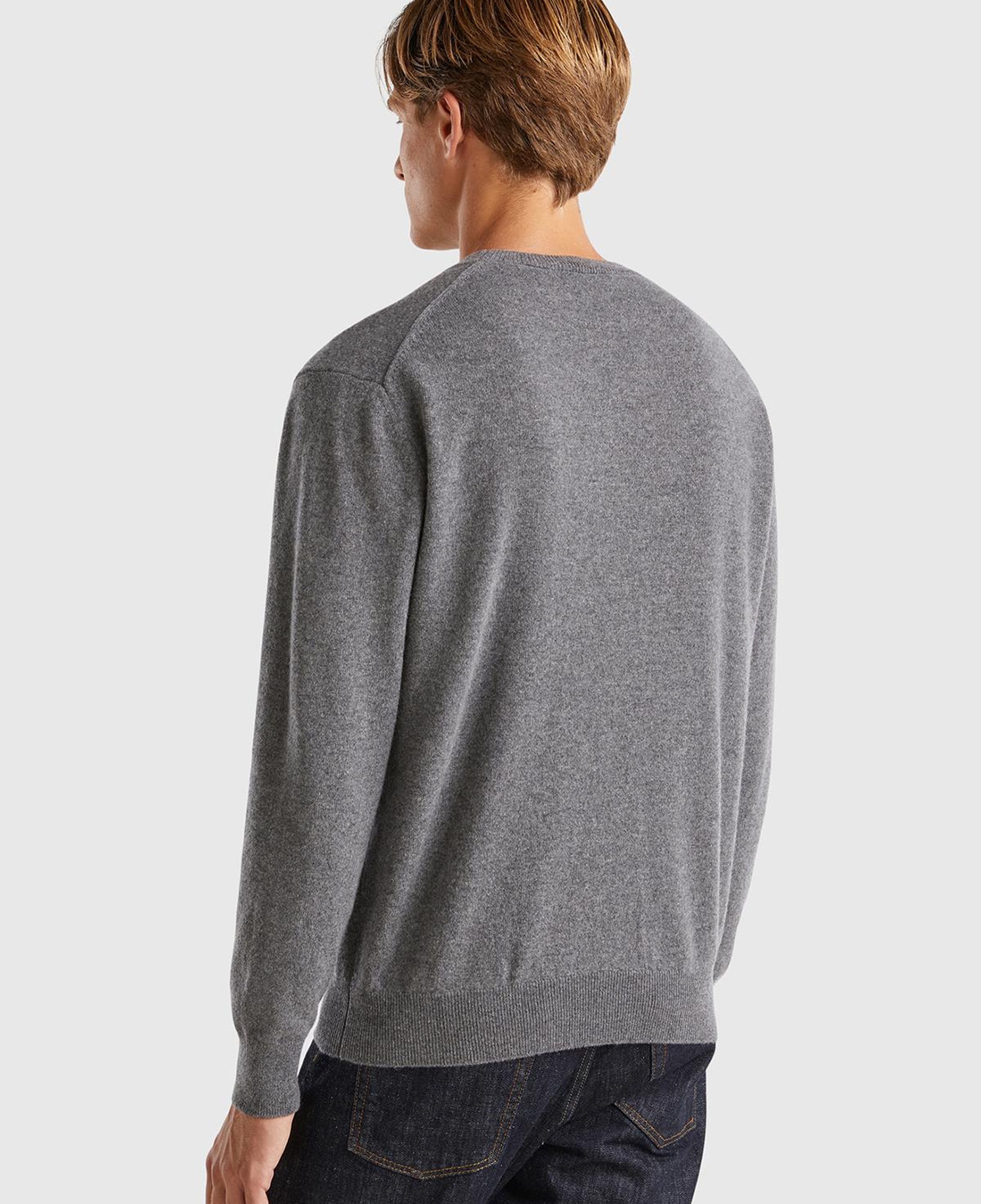 Erkek Antrasit Melanj %100 Kaşmir Normal Kesim Ribanalı Bisiklet Yaka Kazak