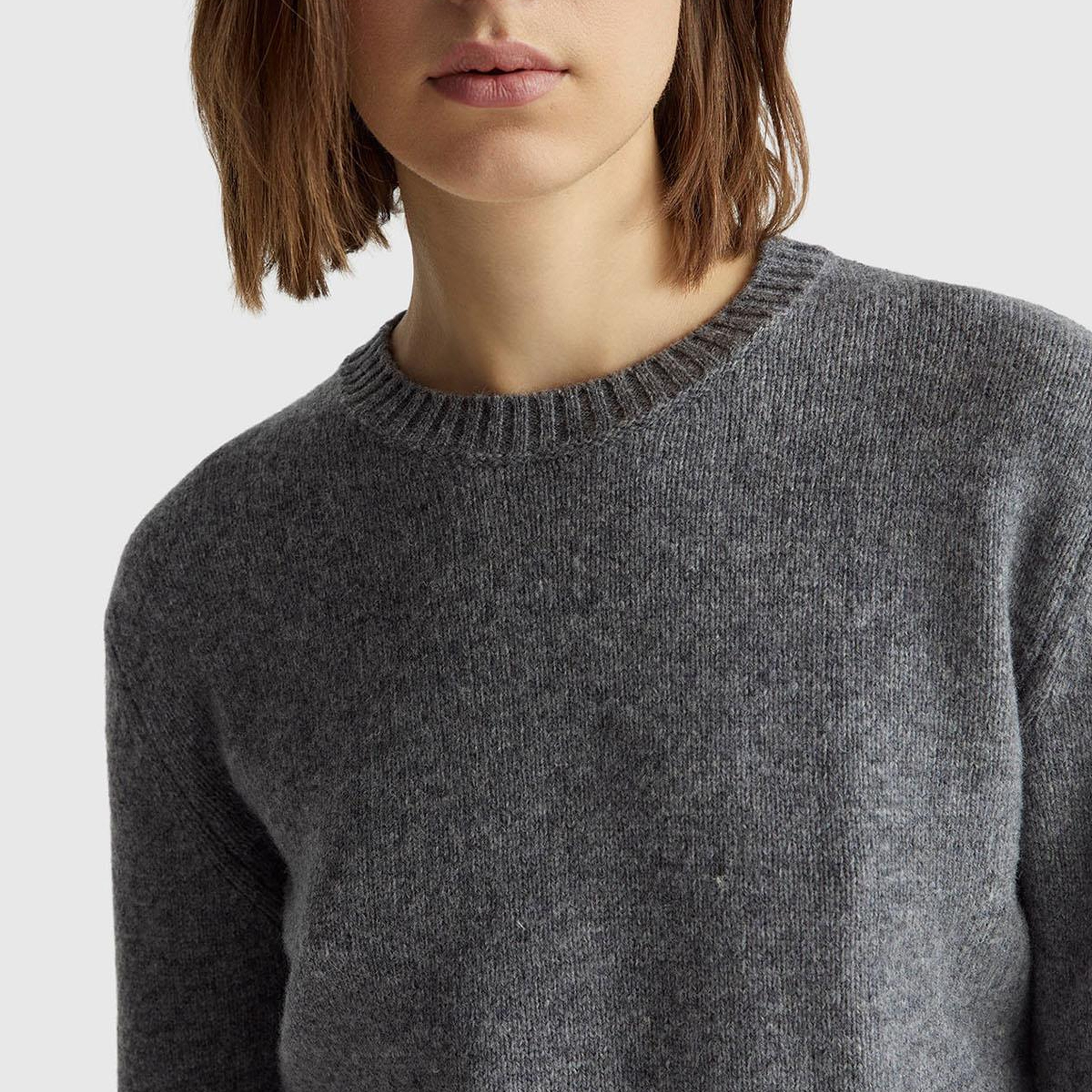 Kadın Antrasit Melanj Bisiklet Yaka Shetland Kazak