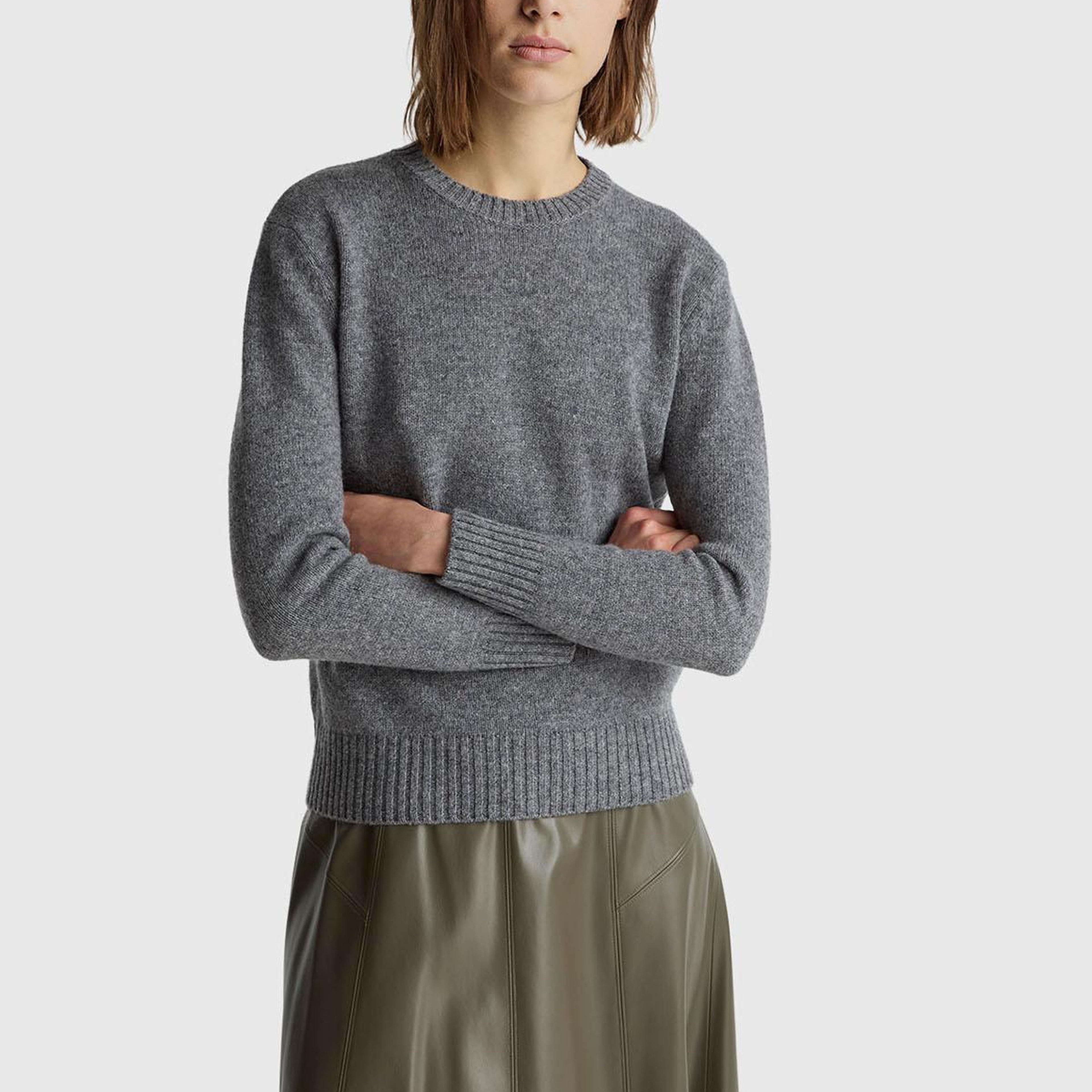 Kadın Antrasit Melanj Bisiklet Yaka Shetland Kazak