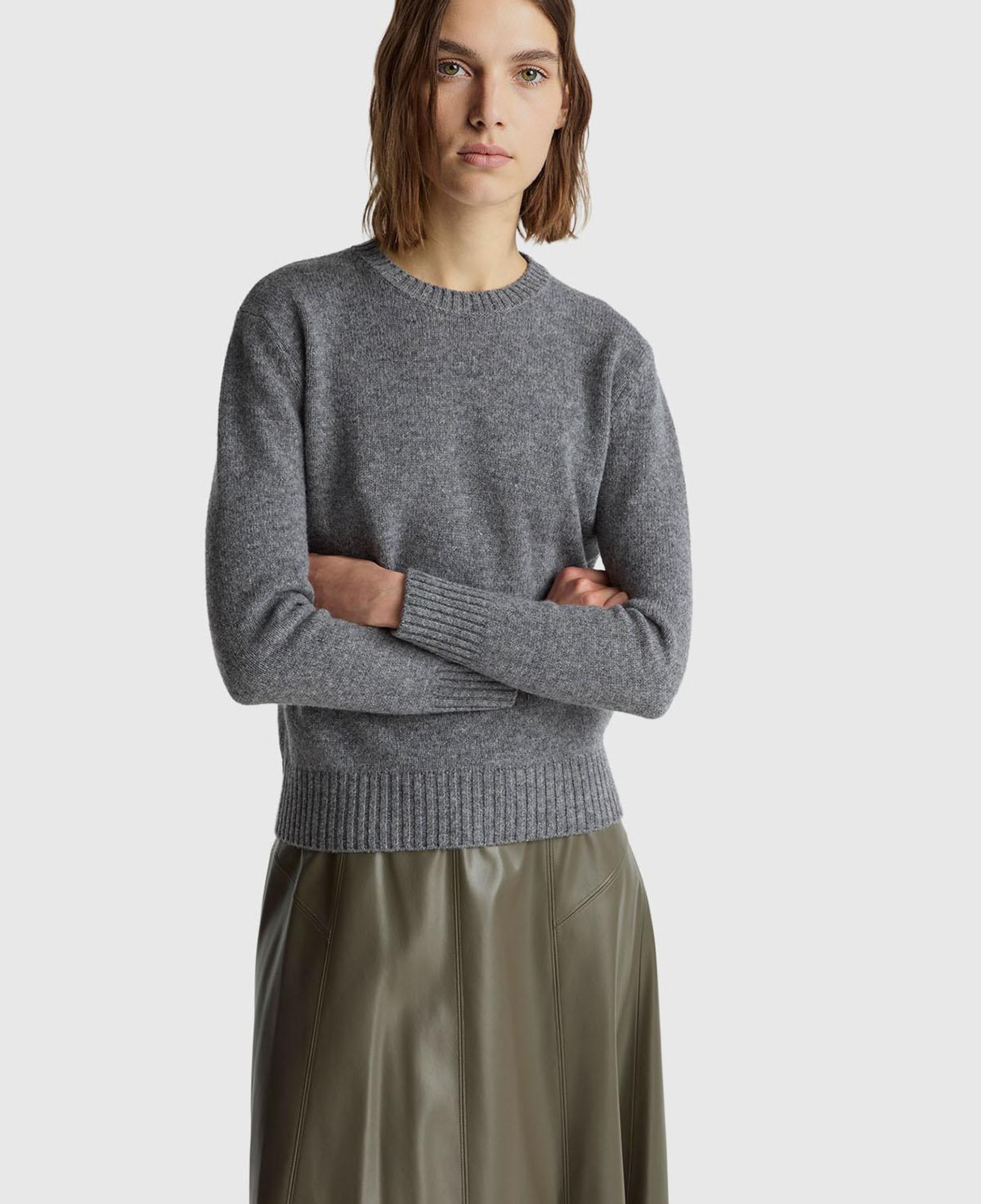 Kadın Antrasit Melanj Bisiklet Yaka Shetland Kazak