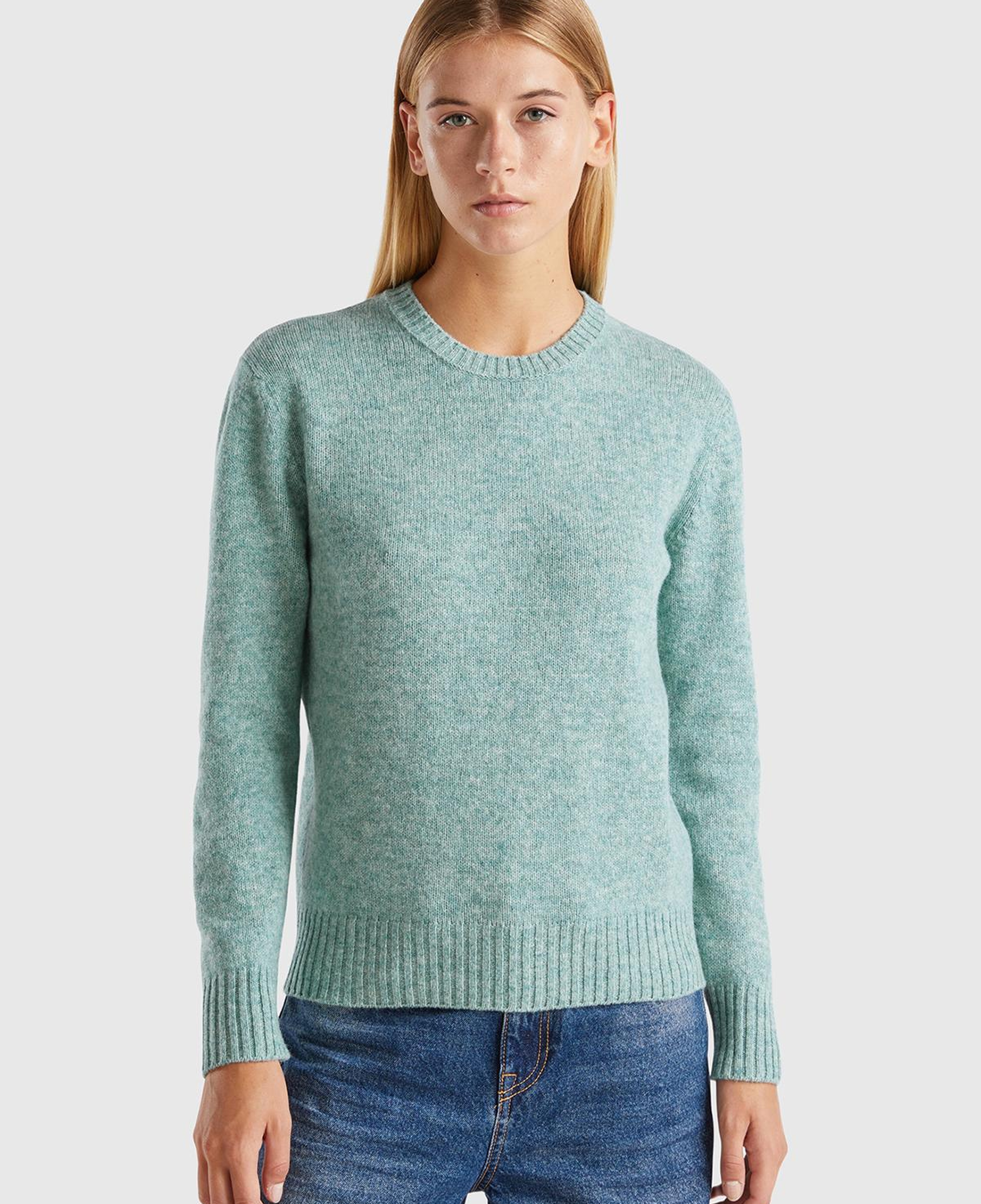 Kadın Turkuaz Melanj Bisiklet Yaka Shetland Kazak