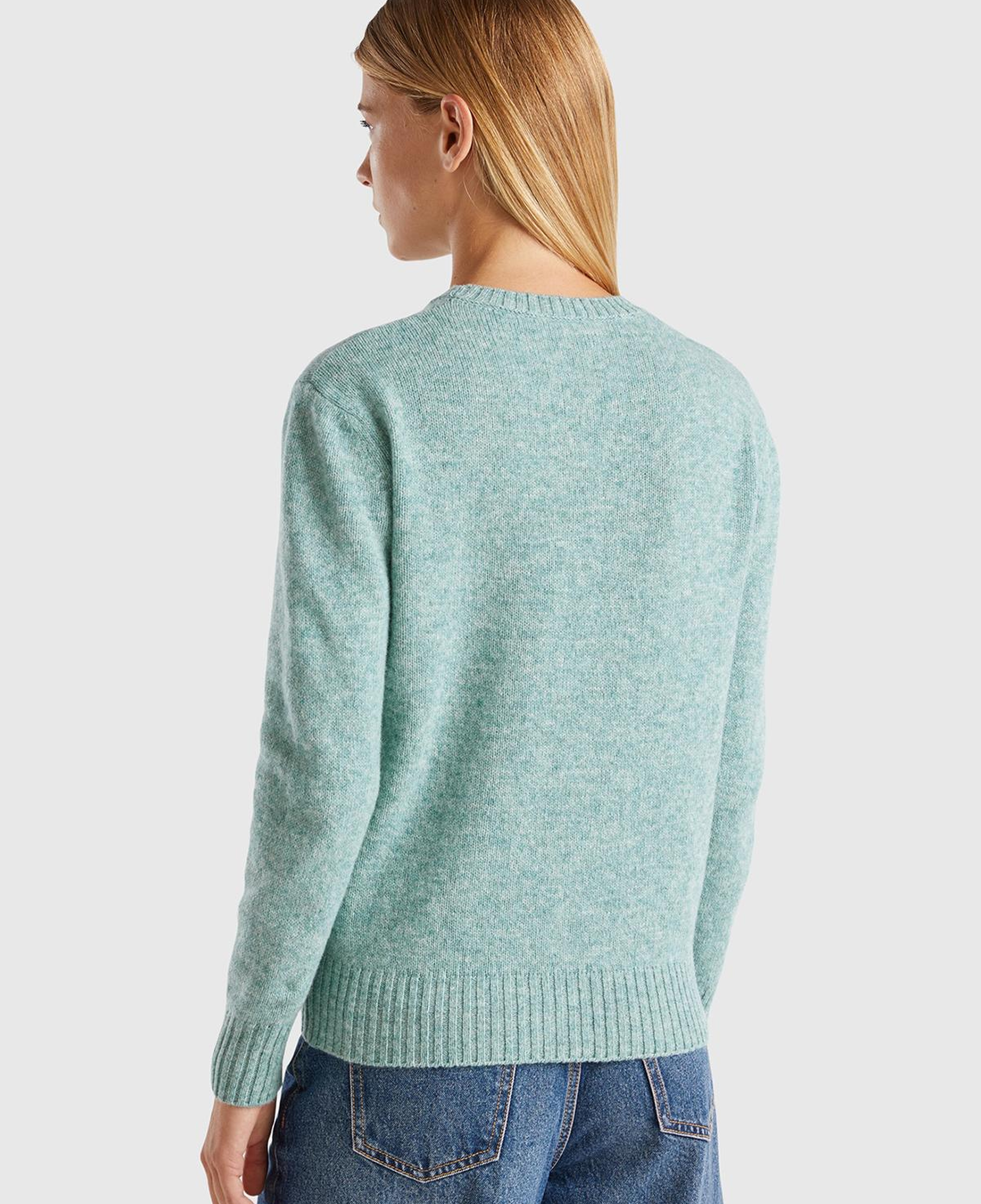 Kadın Turkuaz Melanj Bisiklet Yaka Shetland Kazak