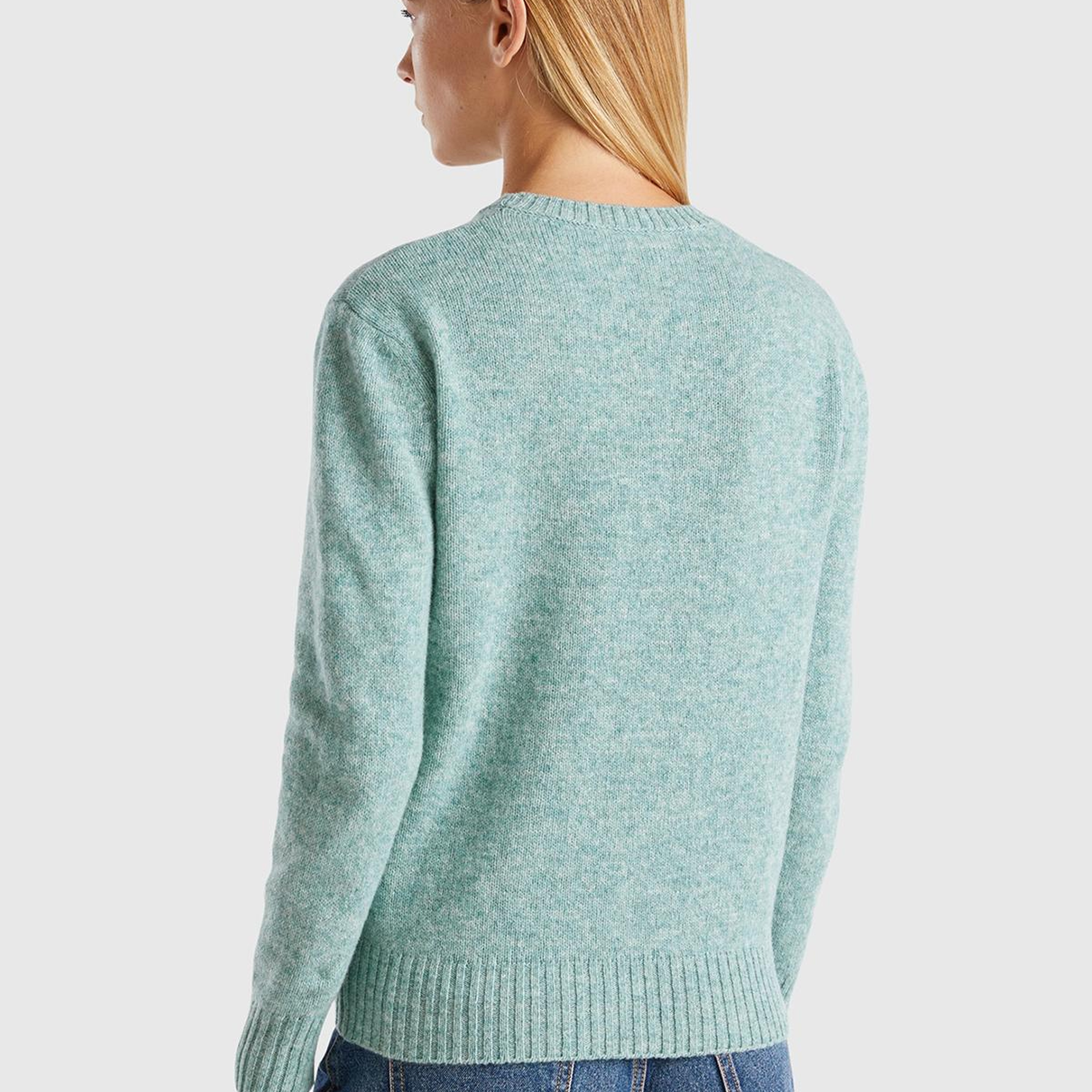 Kadın Turkuaz Melanj Bisiklet Yaka Shetland Kazak