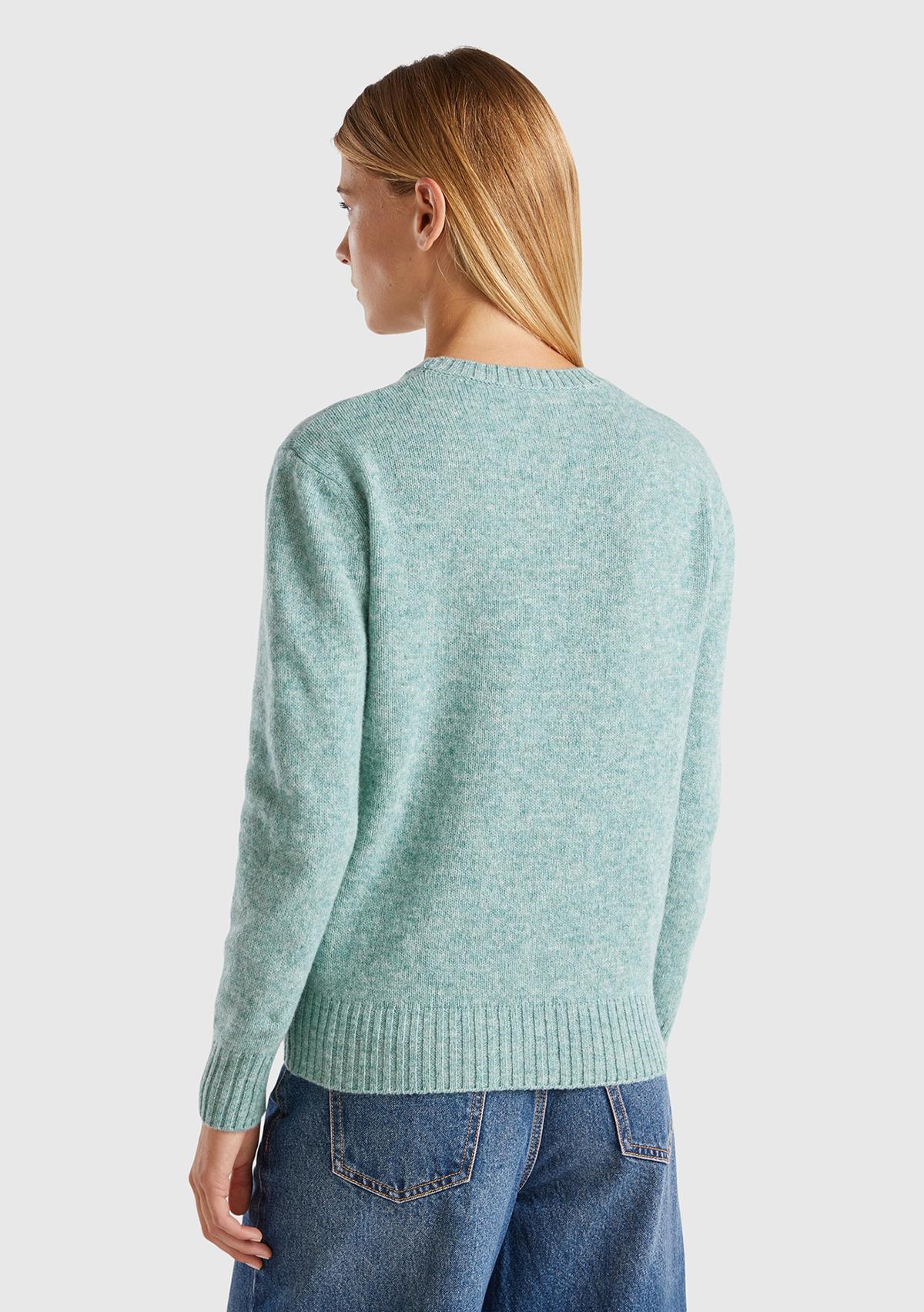 Kadın Turkuaz Melanj Bisiklet Yaka Shetland Kazak