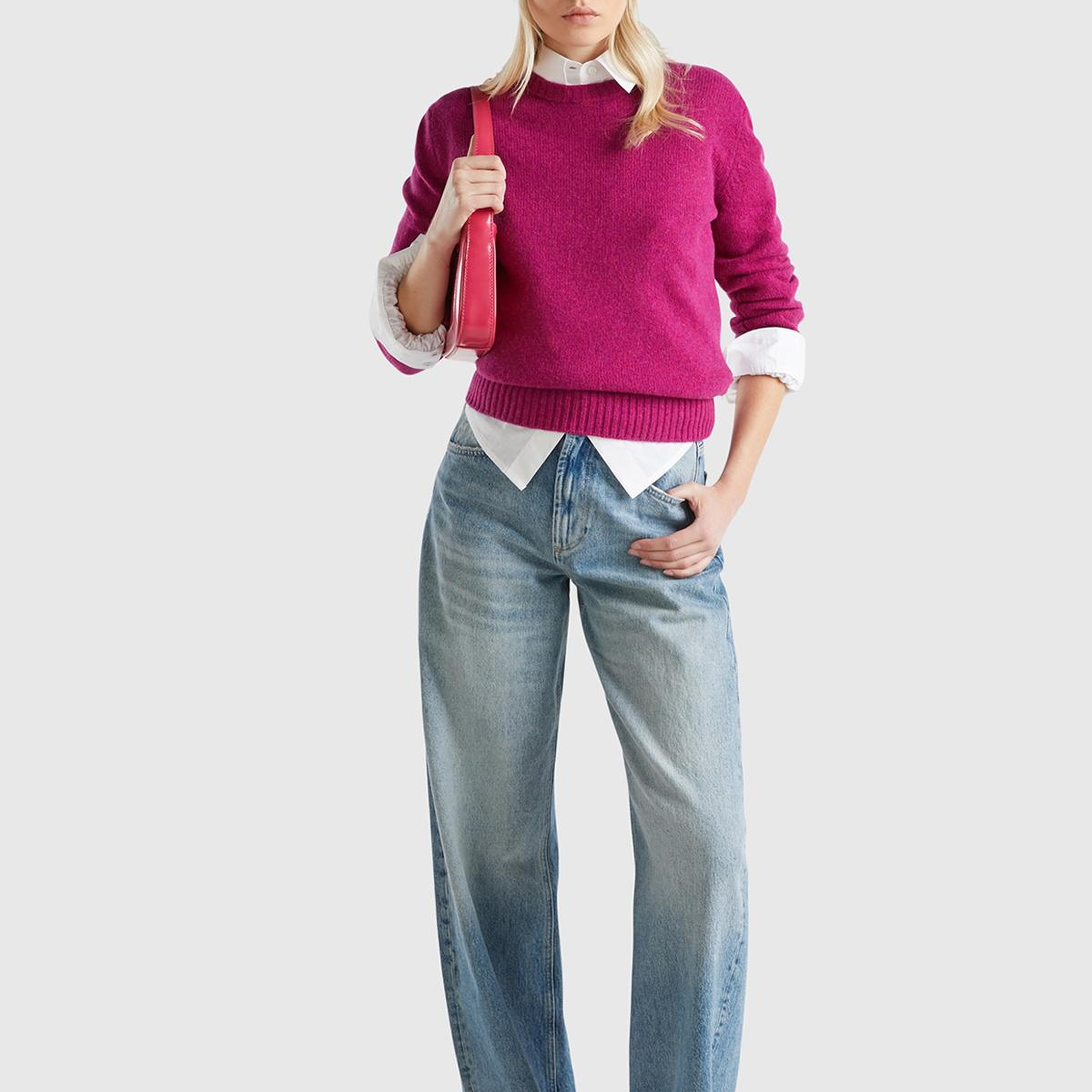 Kadın Fuşya Bisiklet Yaka Shetland Kazak