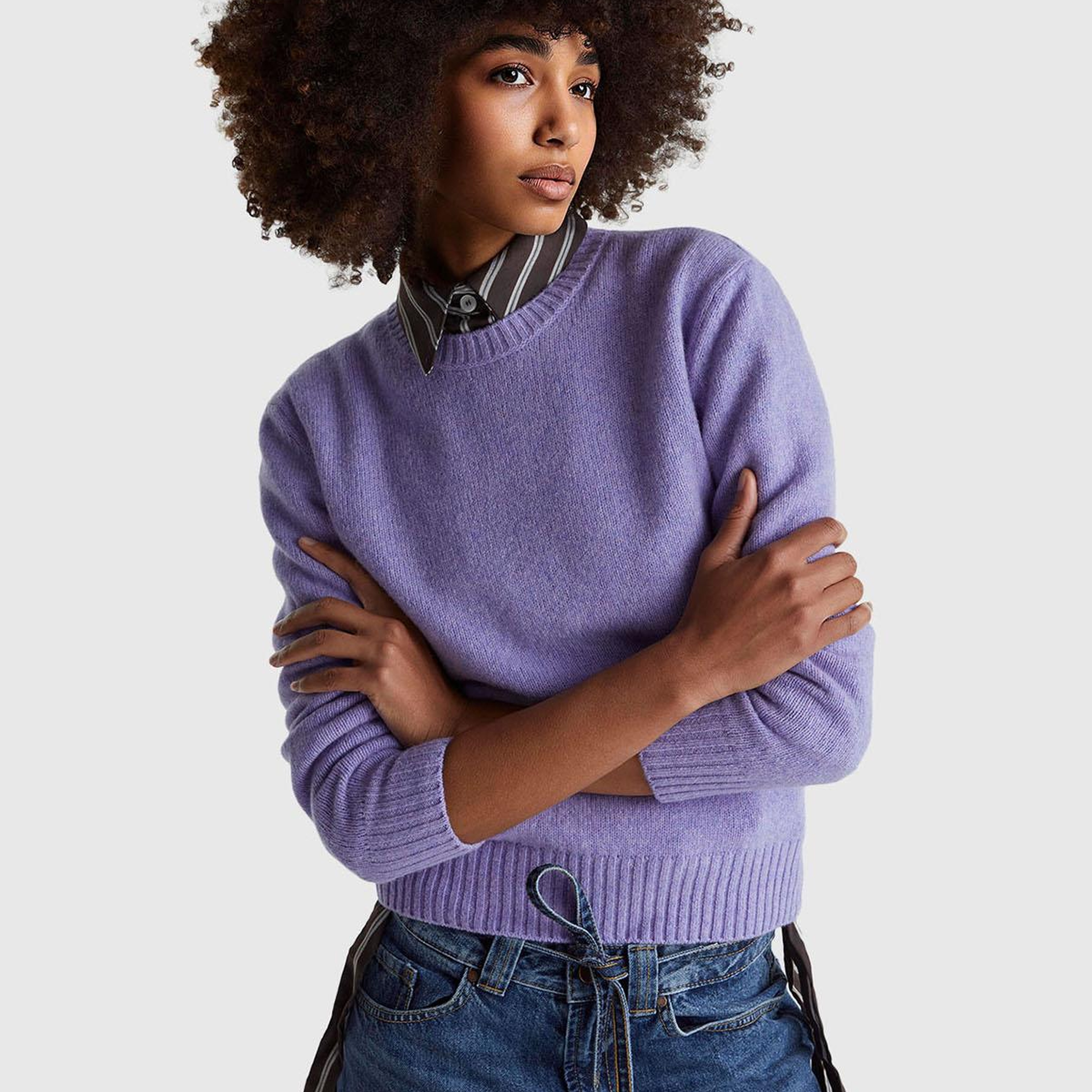 Kadın Koyu Lila Bisiklet Yaka Shetland Kazak