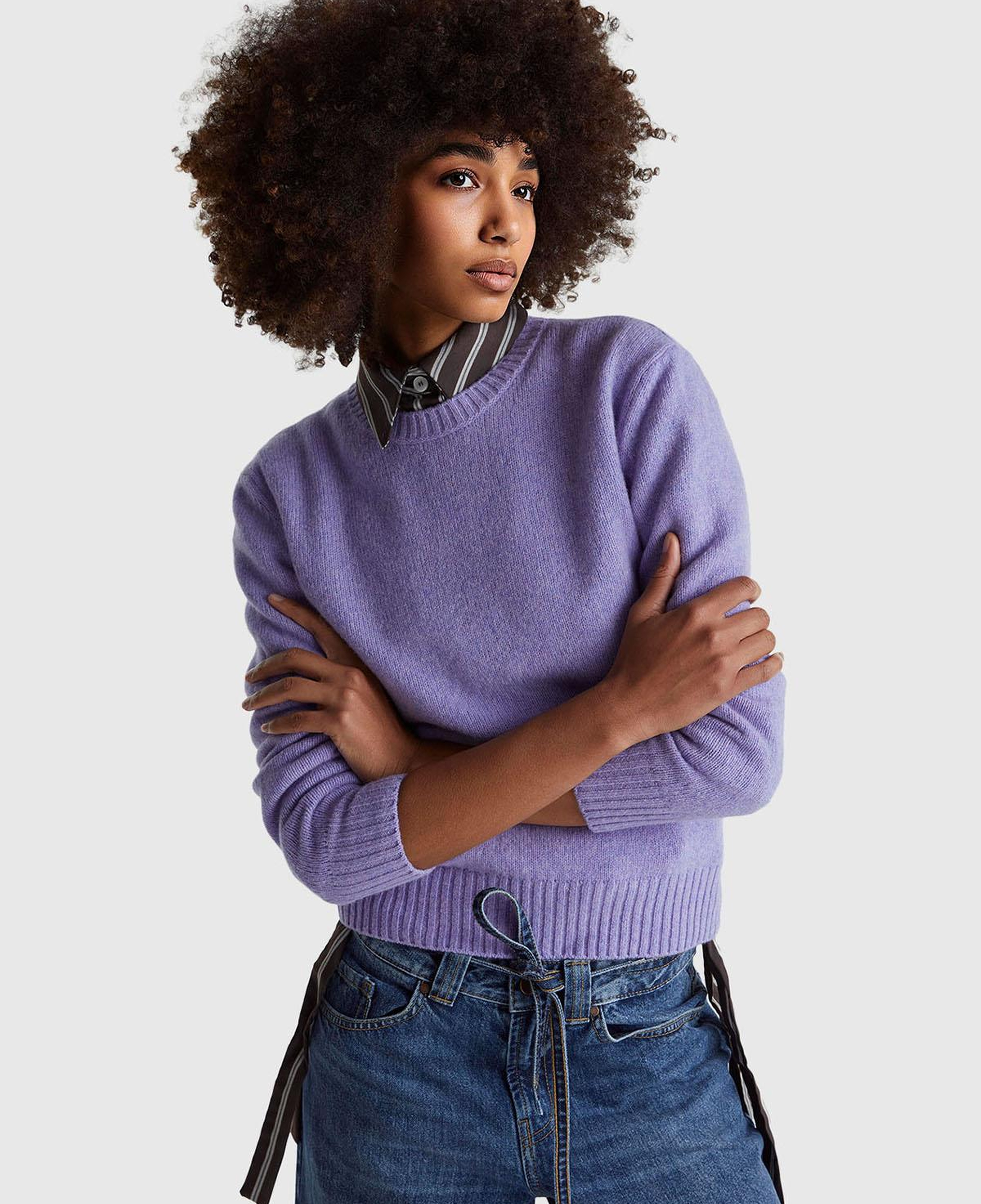 Kadın Koyu Lila Bisiklet Yaka Shetland Kazak