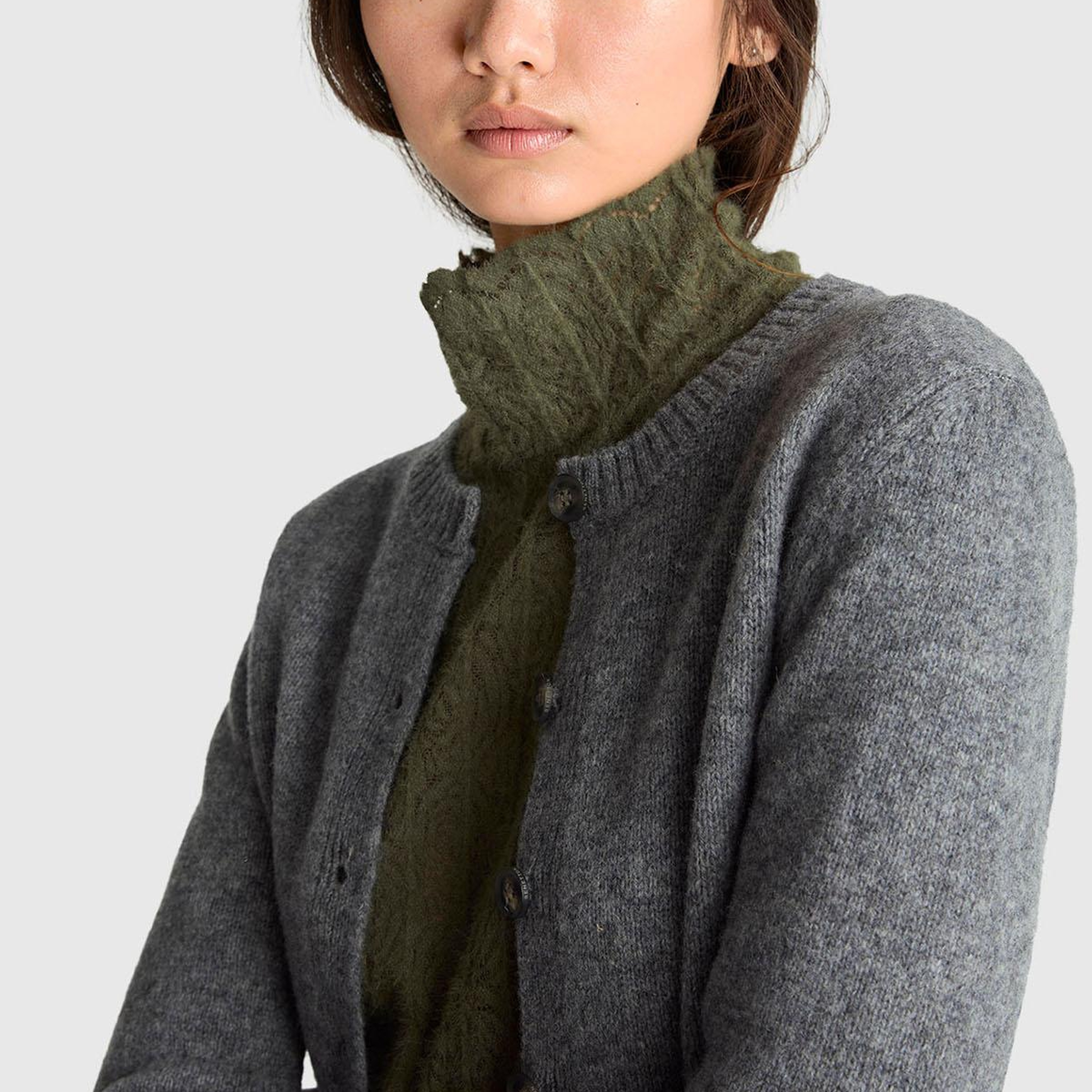 Kadın Antrasit Melanj Shetland Hırka