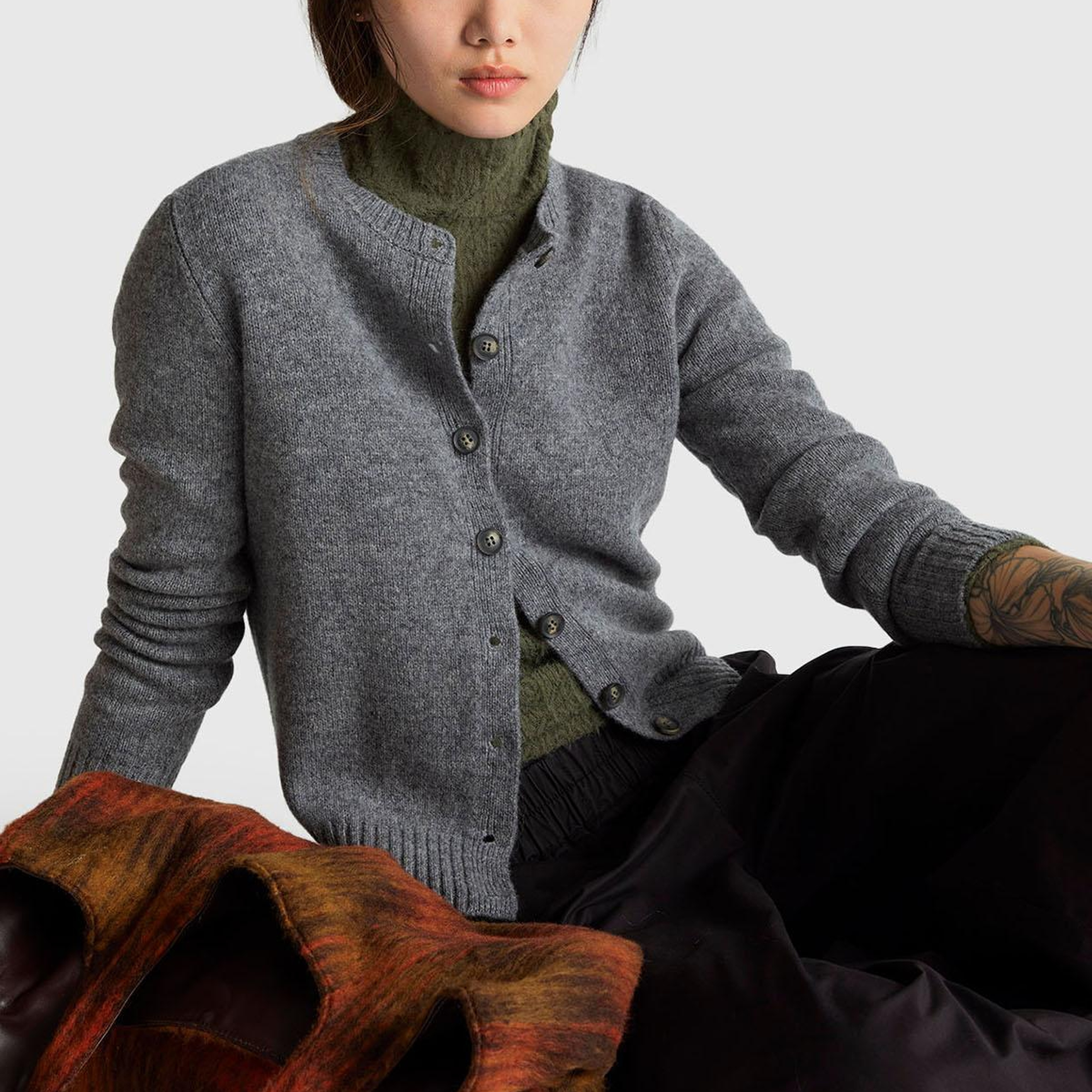 Kadın Antrasit Melanj Shetland Hırka