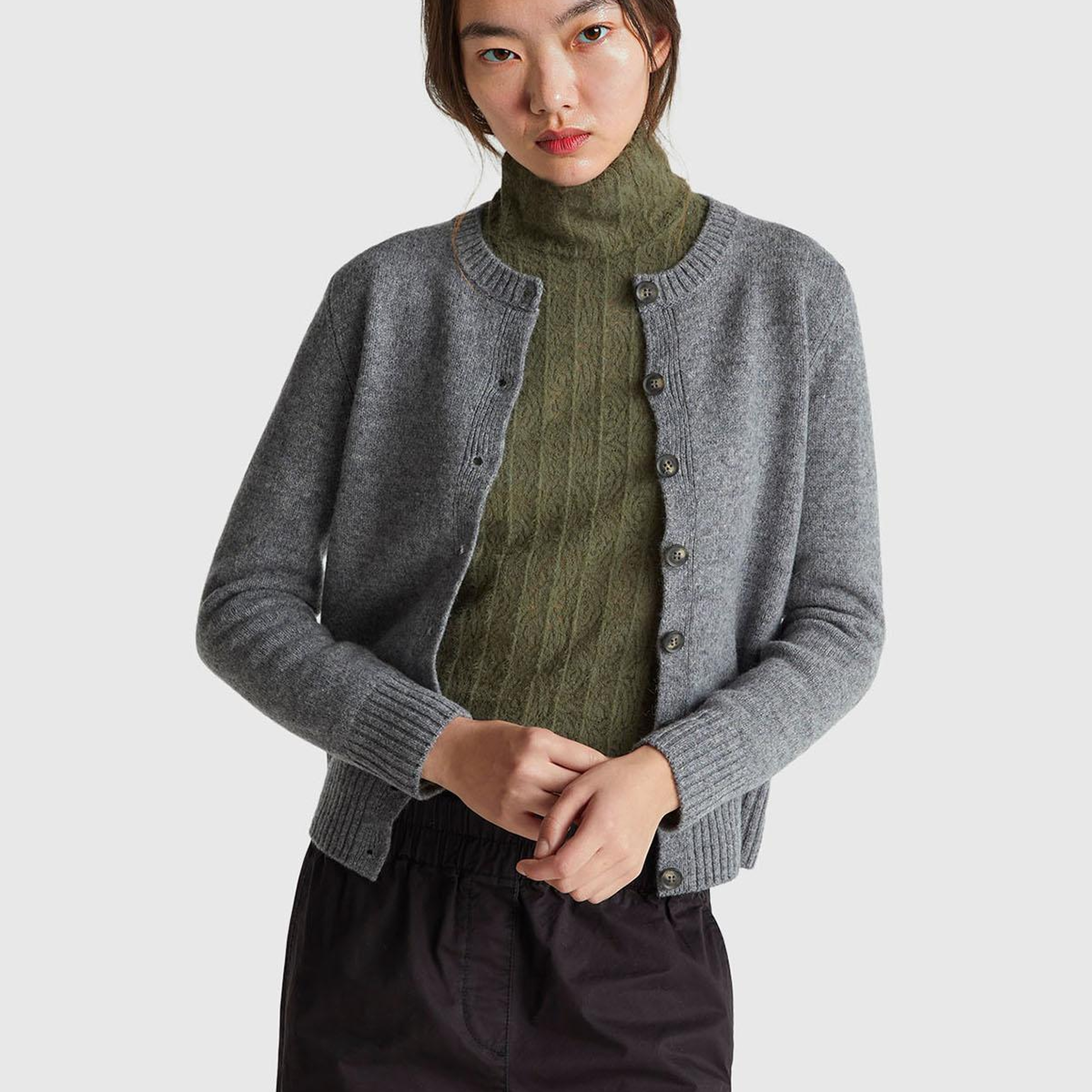 Kadın Antrasit Melanj Shetland Hırka