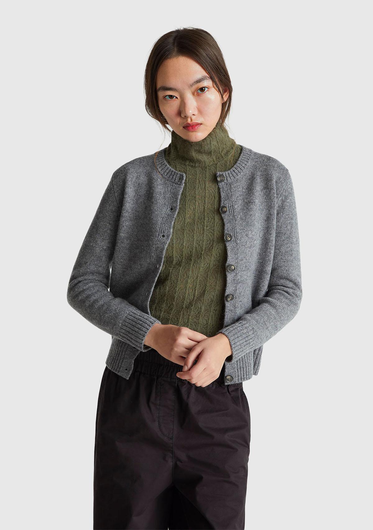 Kadın Antrasit Melanj Shetland Hırka