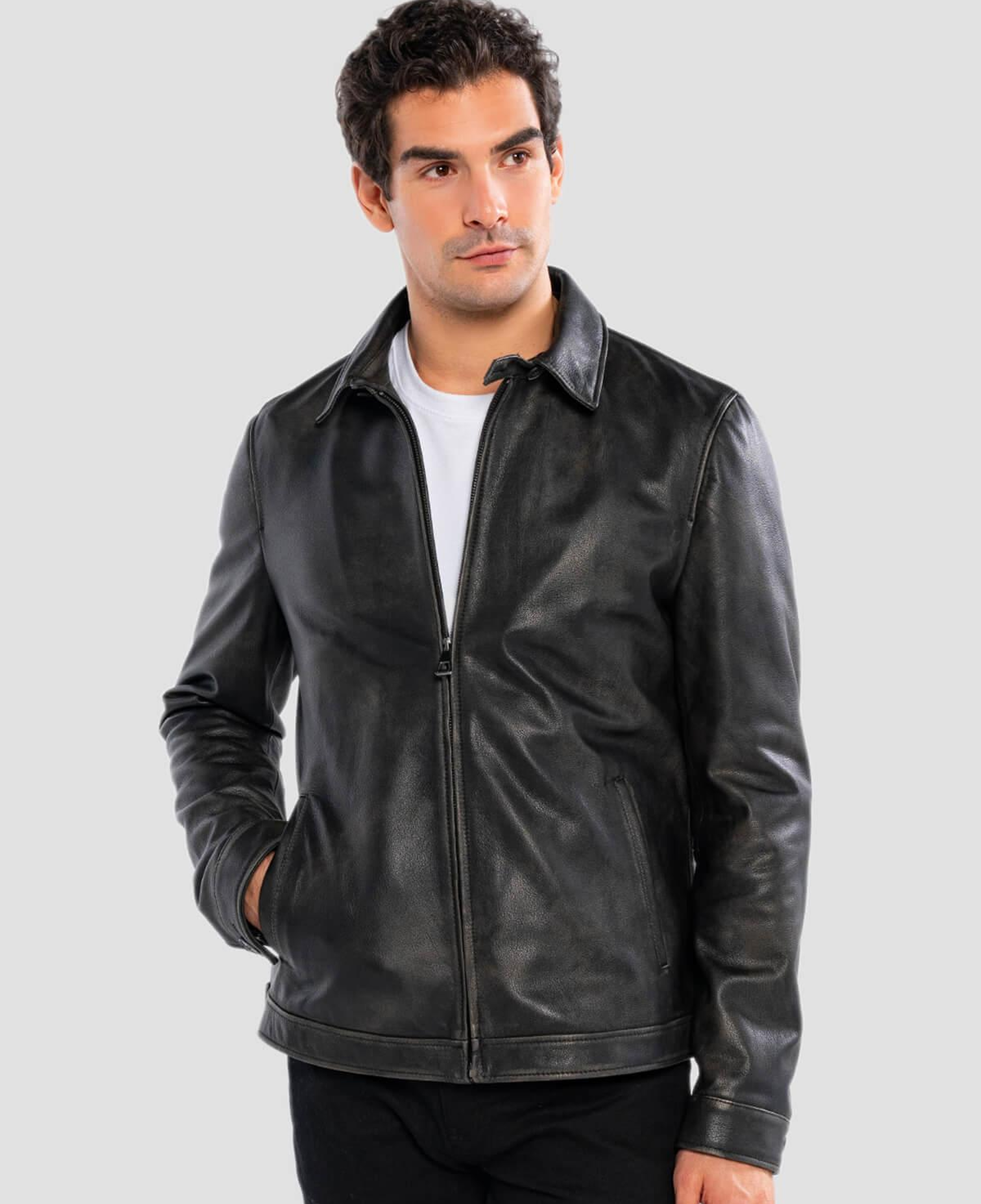 Tamer Tanca Erkek Hakiki Deri Siyah Eskitme Deri Mont