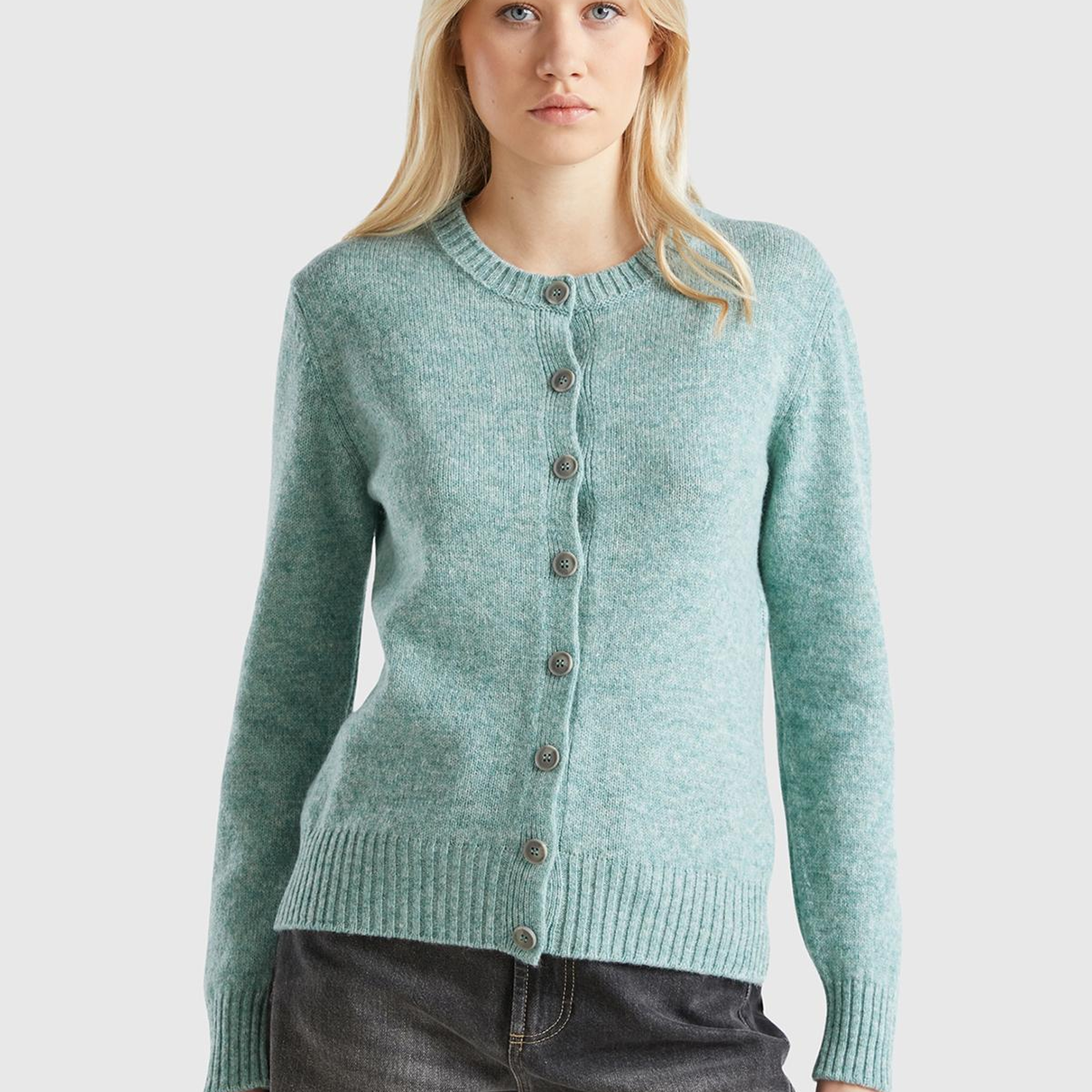 Kadın Turkuaz Melanj Shetland Hırka