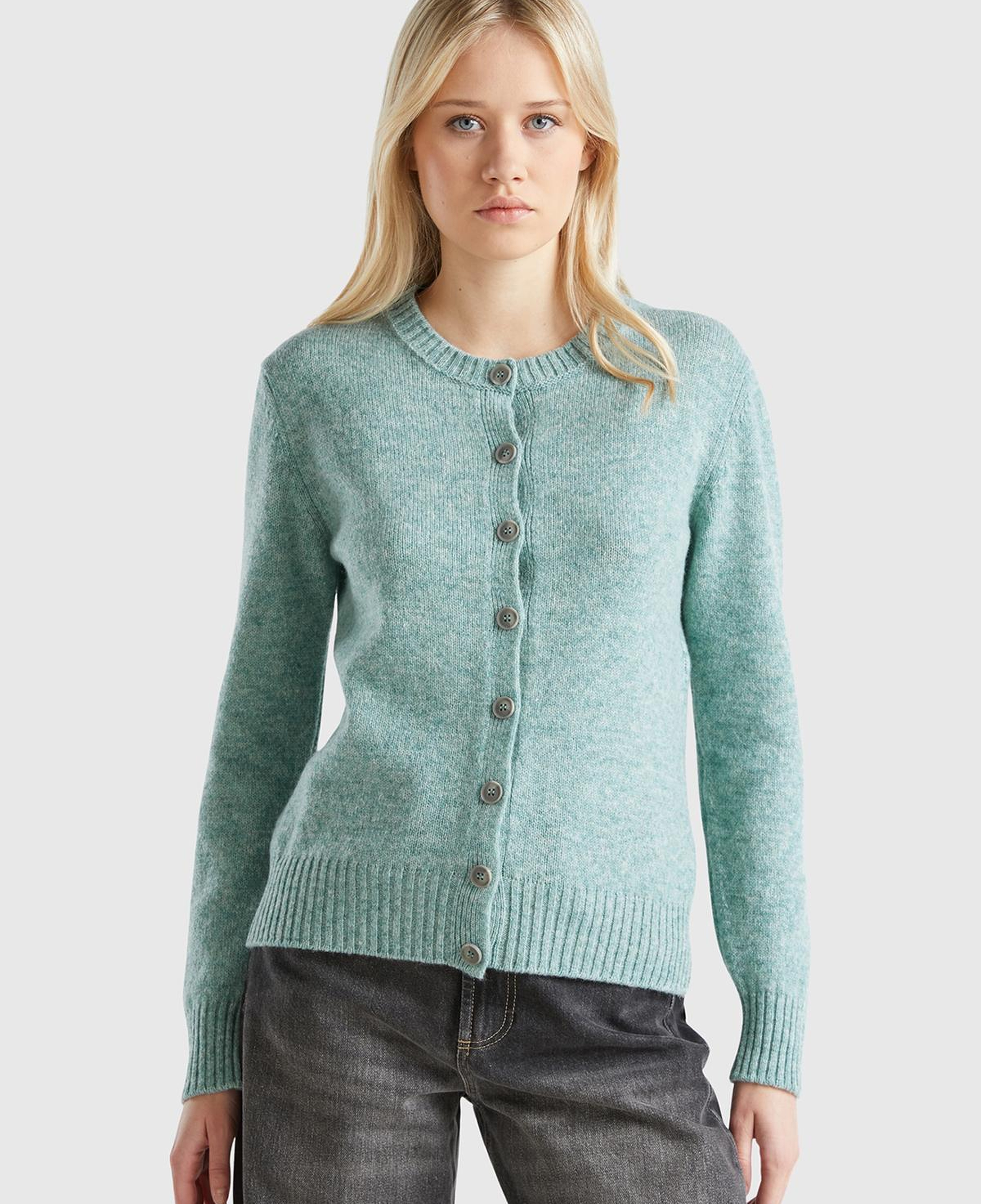 Kadın Turkuaz Melanj Shetland Hırka