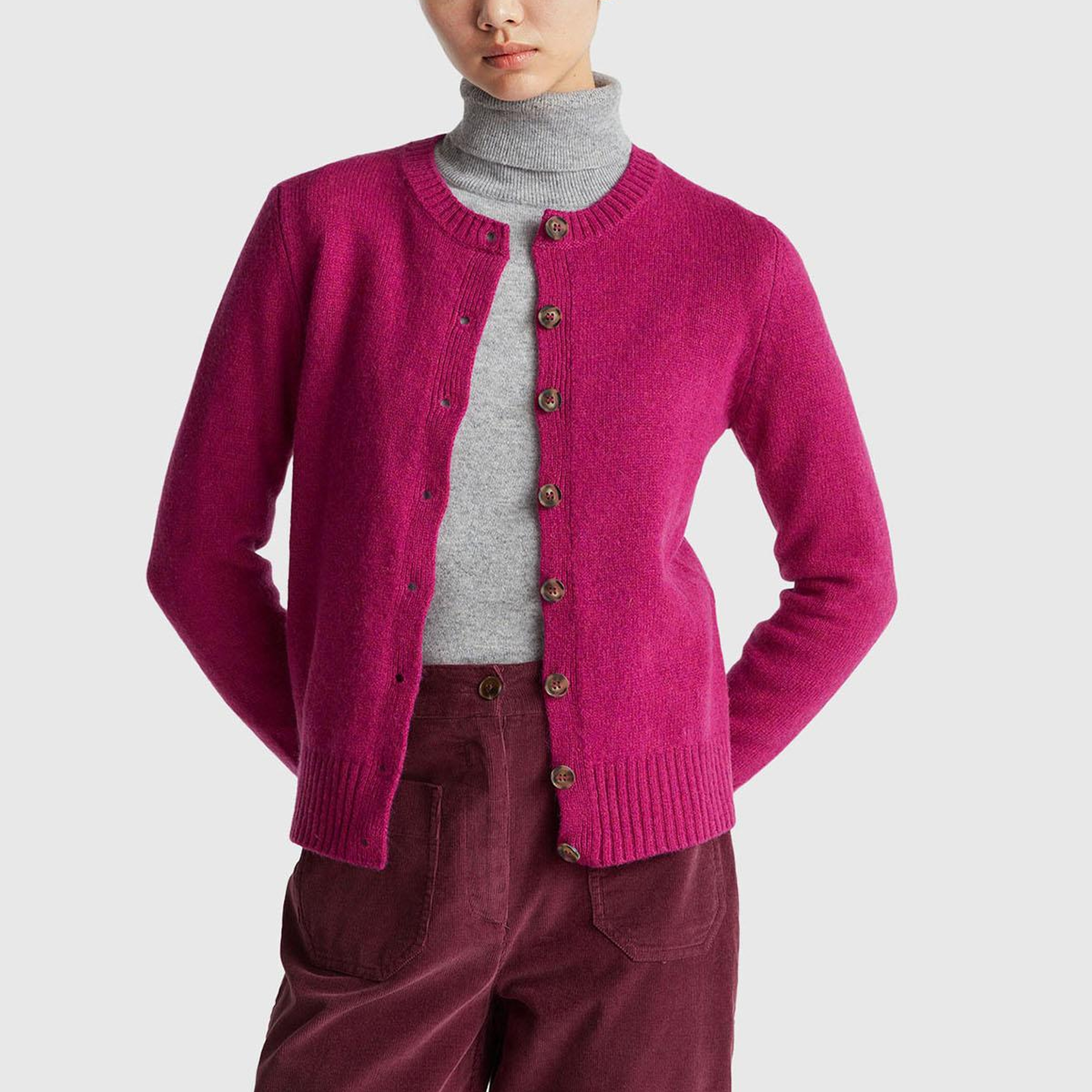 Kadın Fuşya Shetland Hırka