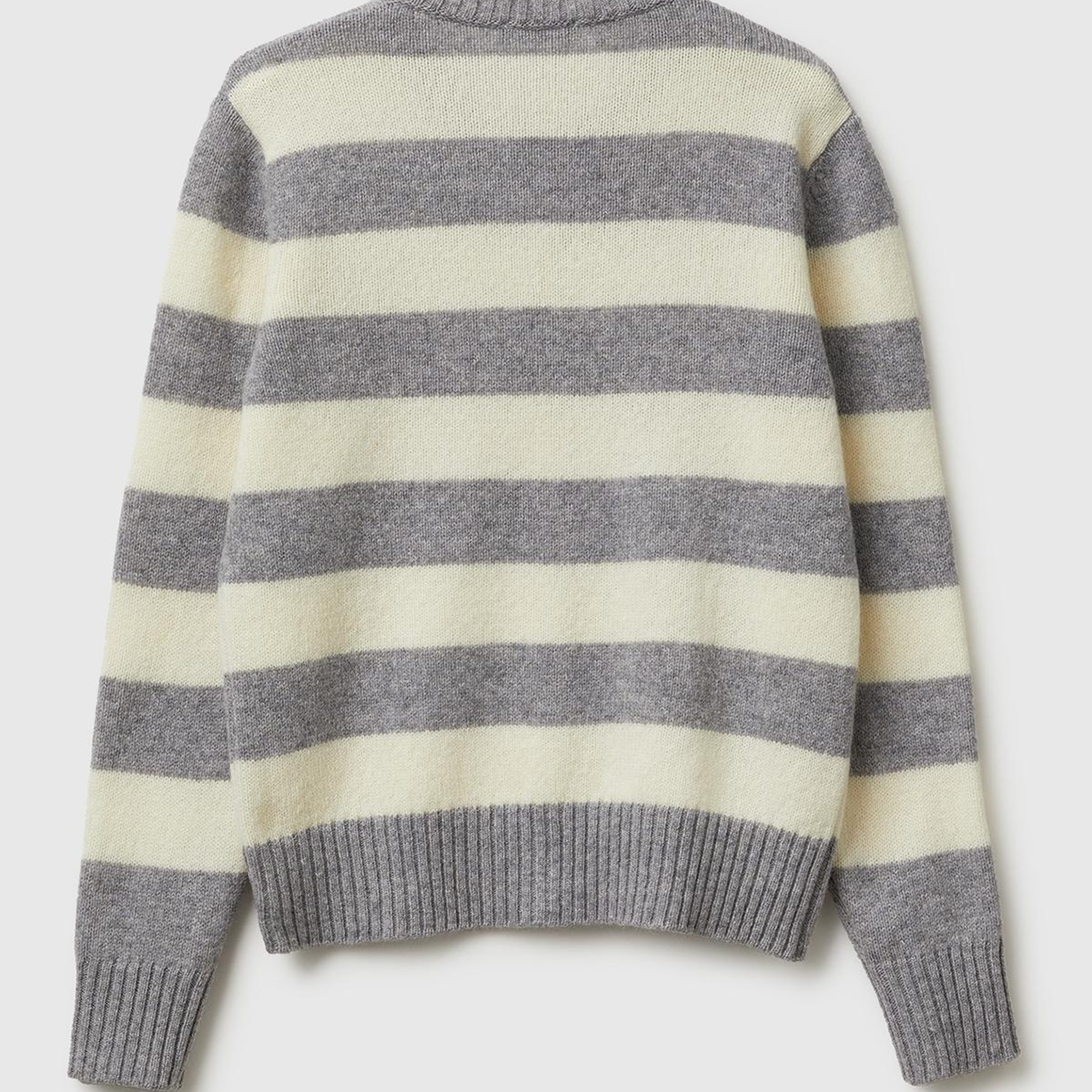 Kadın Gri Melanj %100 Yün Çizgili Shetland Hırka