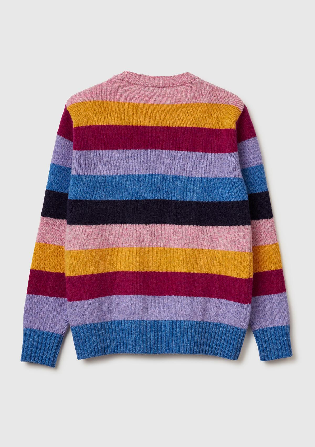 Kadın Çok Renkli %100 Yün Çizgili Shetland Hırka